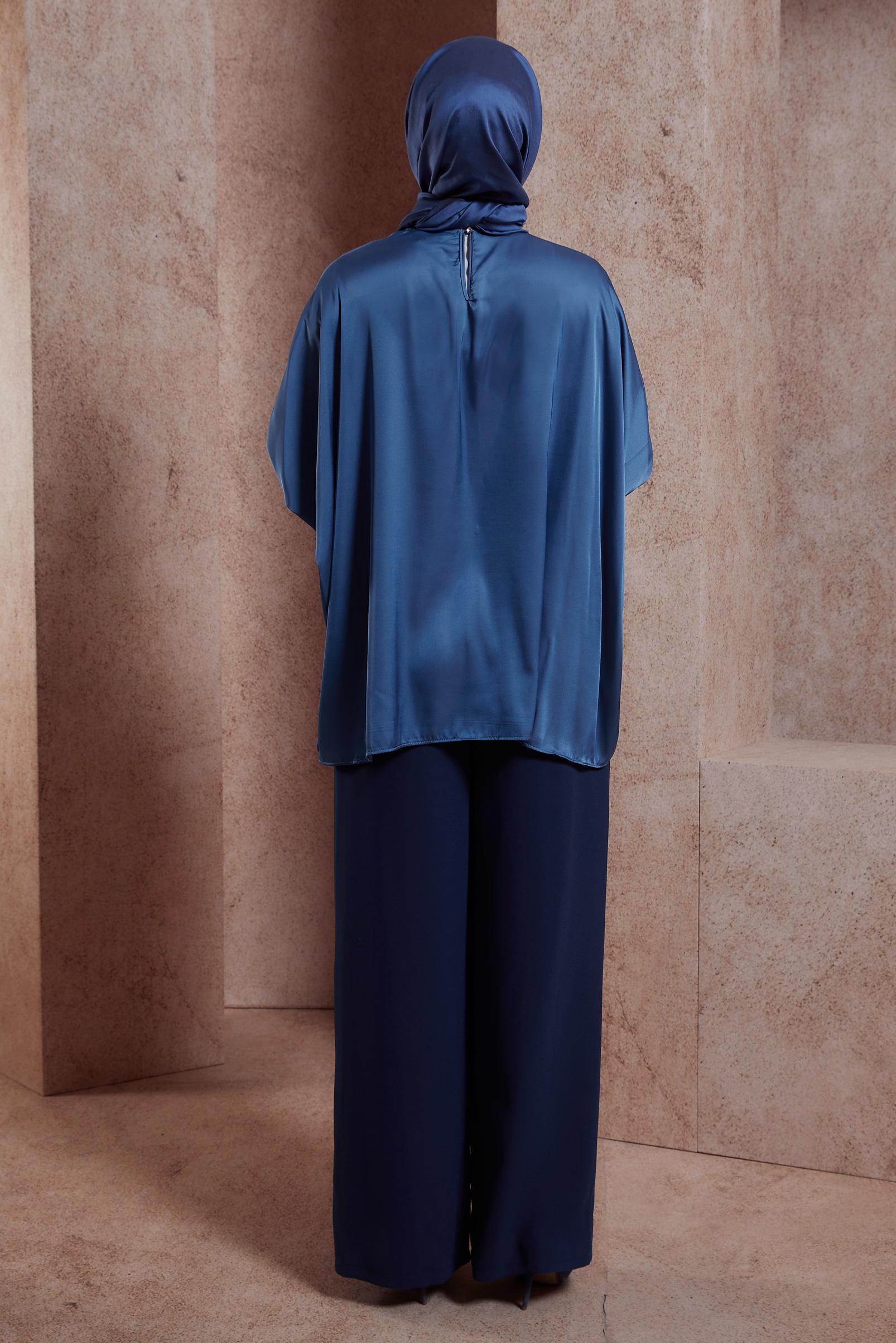 Tesettür giyim LACİVERT YARASA KOL SATEN BLUZ 44410