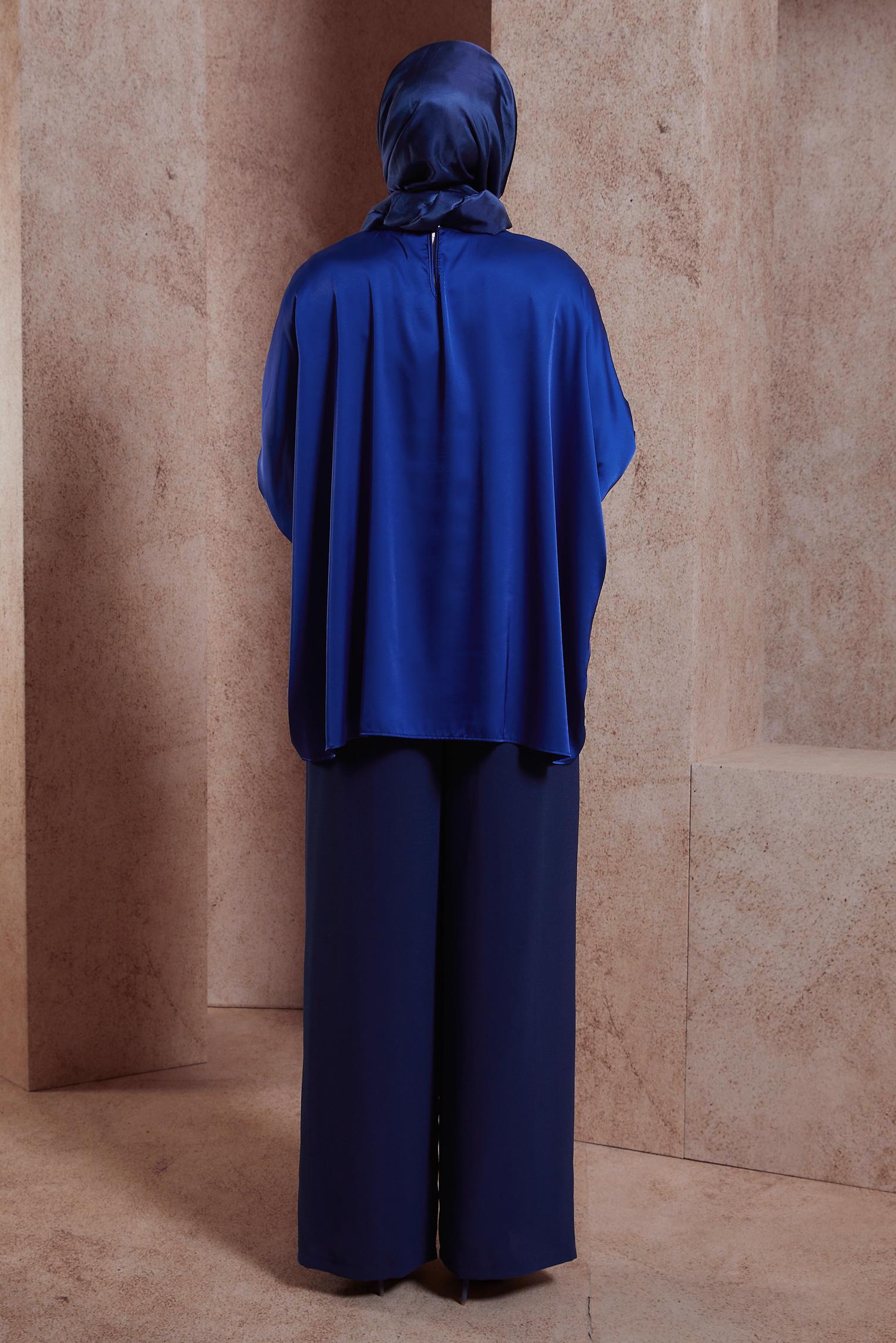 Tesettür giyim LACİVERT YARASA KOL SATEN BLUZ 44410