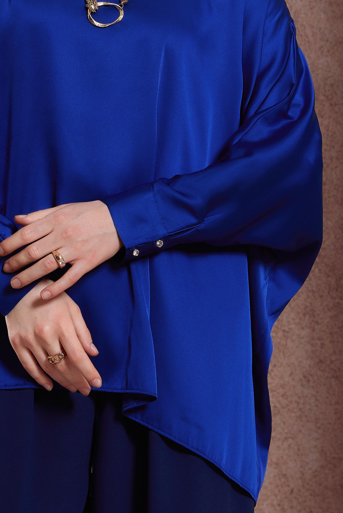 Tesettür giyim LACİVERT YARASA KOL SATEN BLUZ 44410