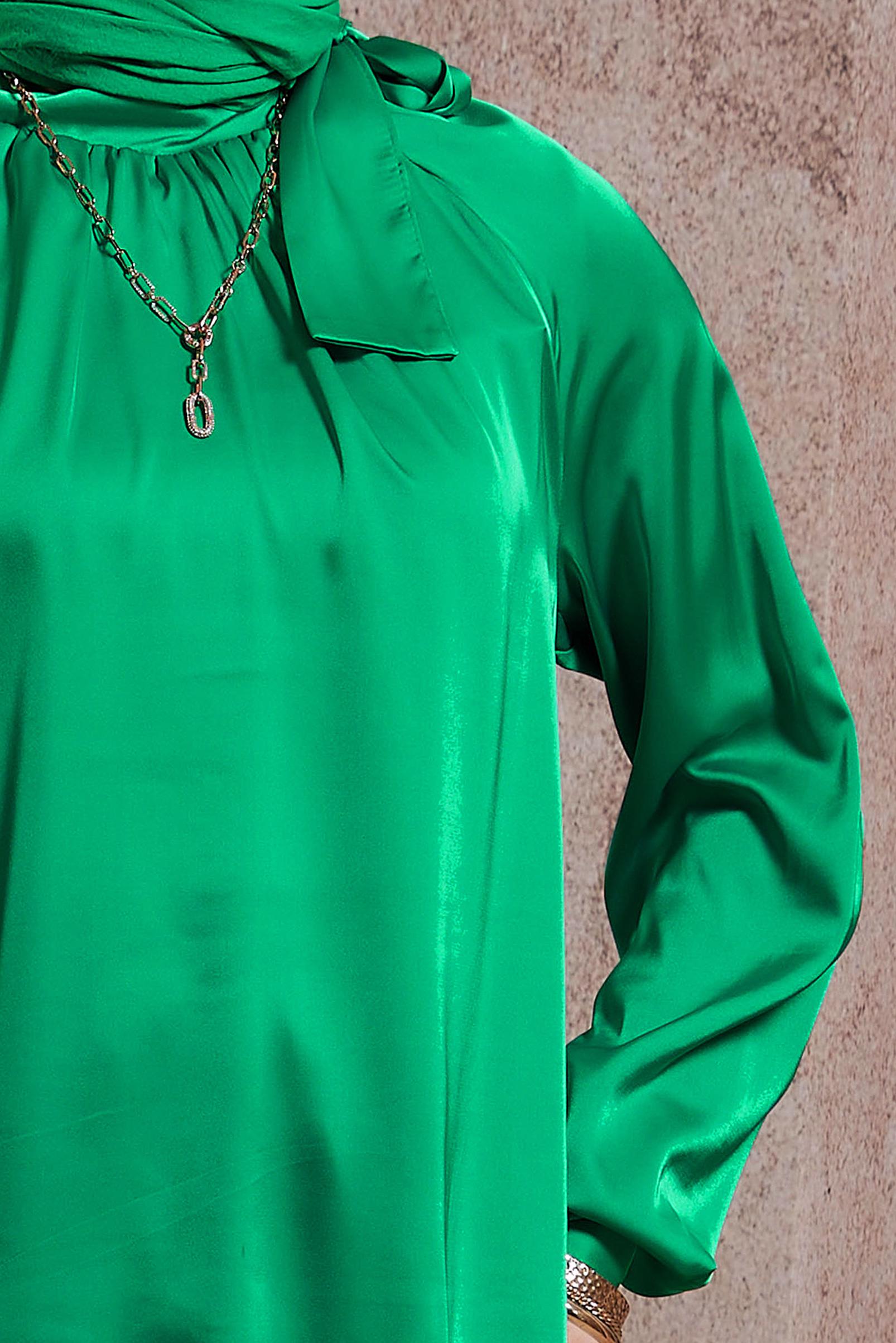 Tesettür giyim YEŞİL BAĞLAMA DETAYLI SATEN BLUZ 44428