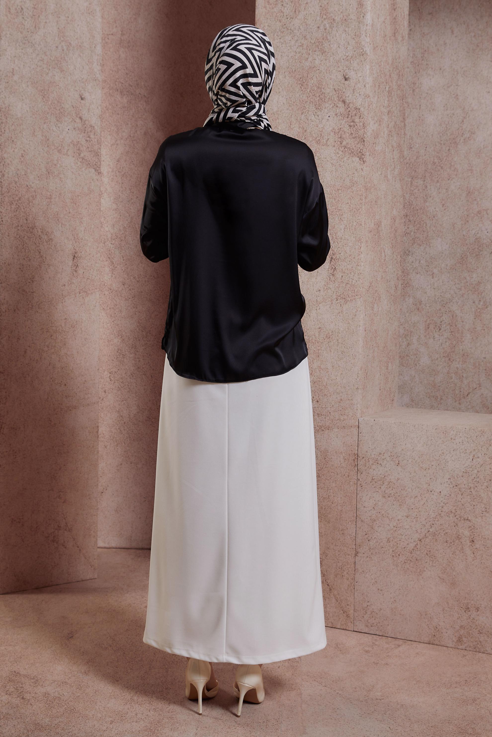 Tesettür giyim SİYAH SATEN GÖMLEK BLUZ 44430