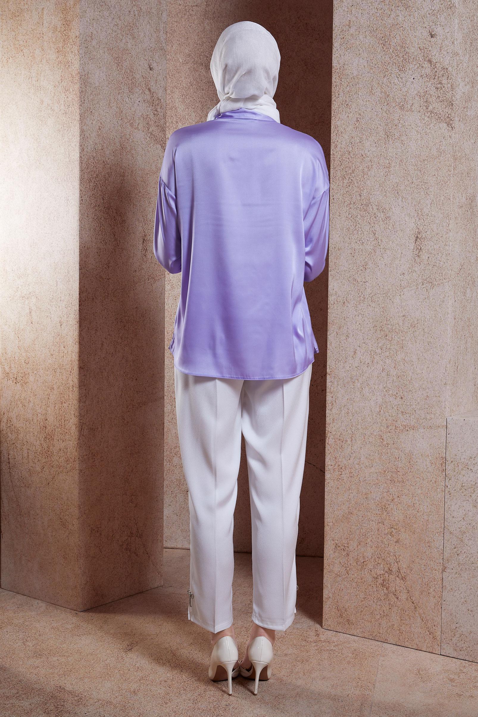 Tesettür giyim MOR SATEN GÖMLEK BLUZ 44430