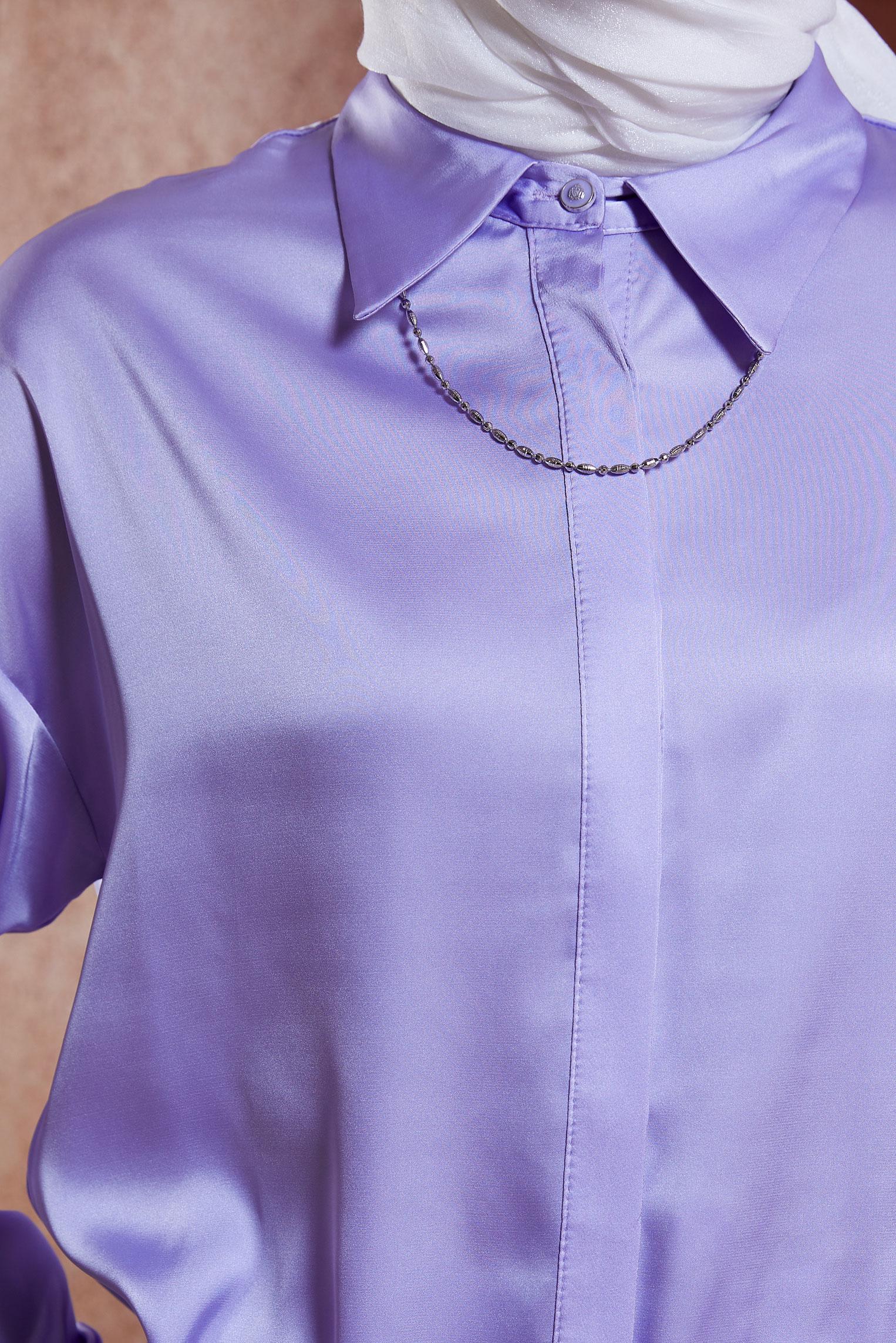 Tesettür giyim MOR SATEN GÖMLEK BLUZ 44430