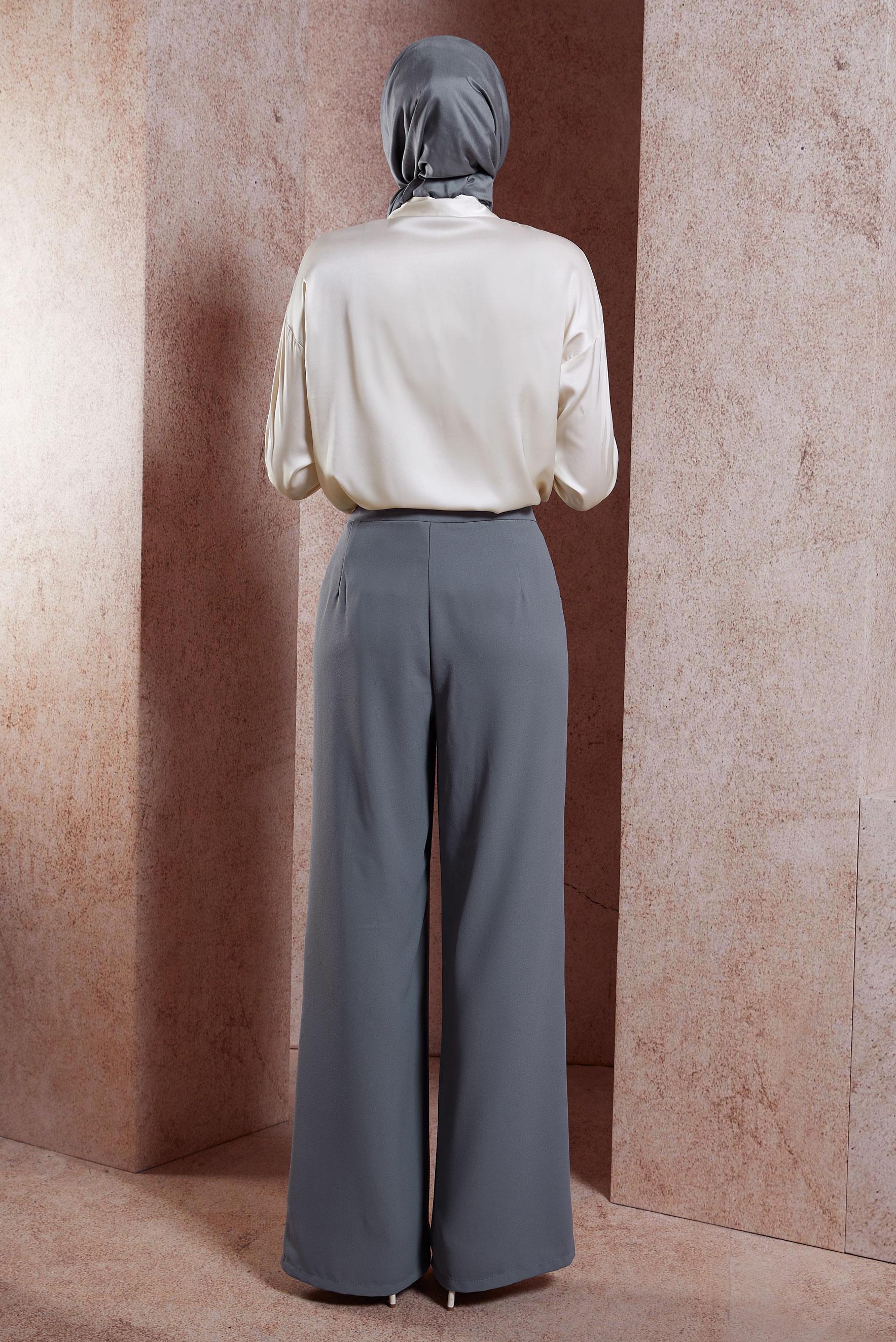 Tesettür giyim EKRU SATEN GÖMLEK BLUZ 44430