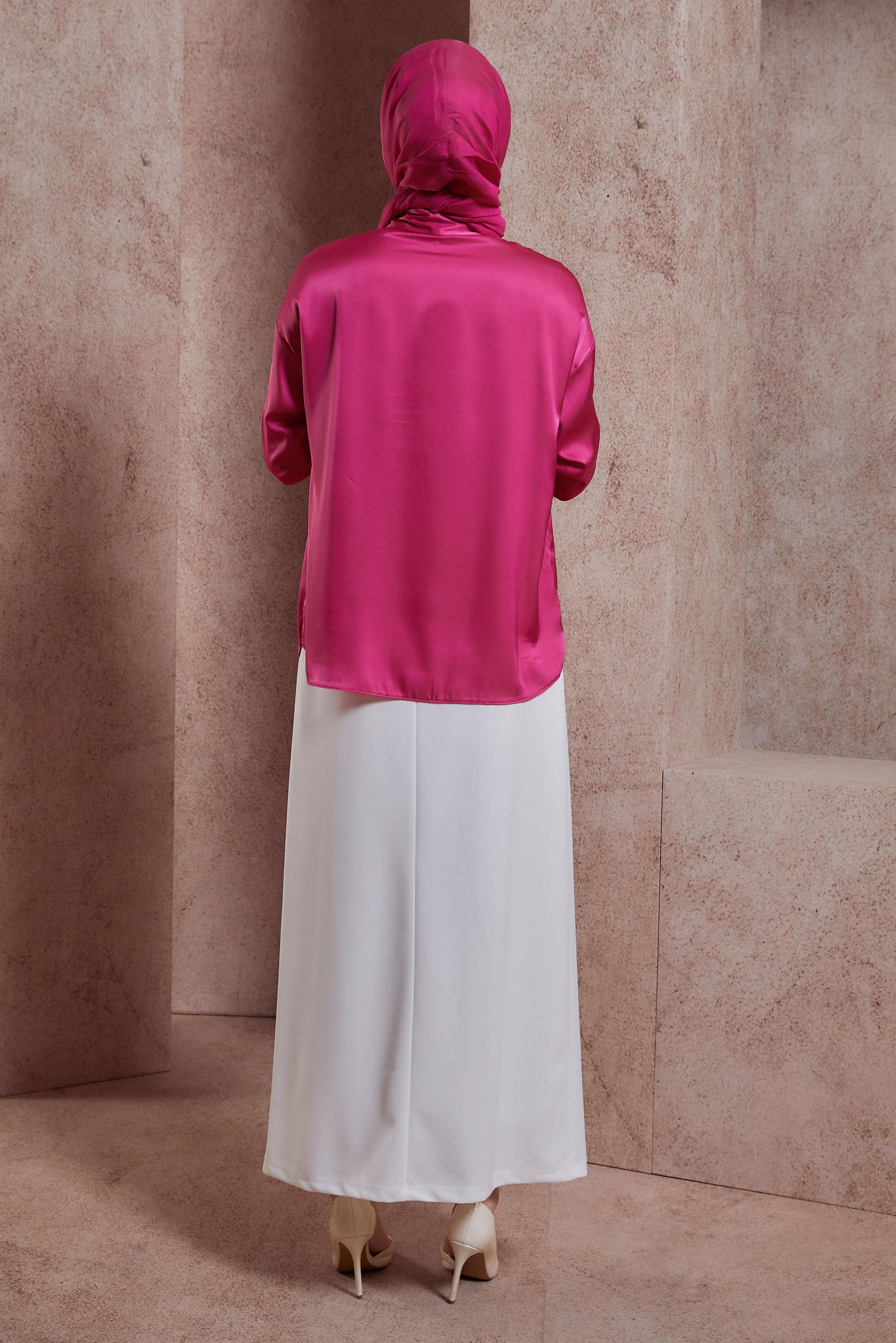 Tesettür giyim FUŞYA SATEN GÖMLEK BLUZ 44430