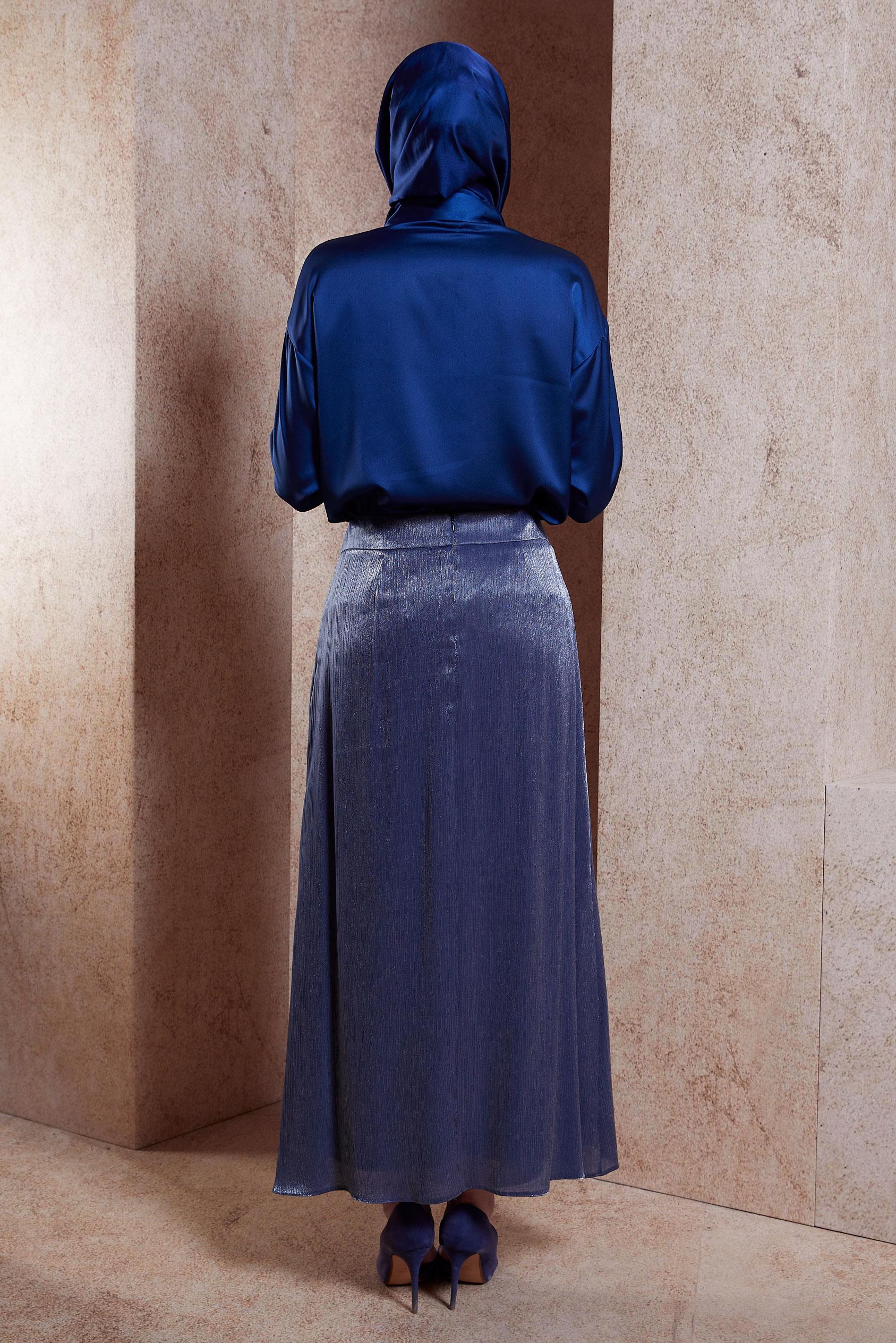 Tesettür giyim LACİVERT SATEN GÖMLEK BLUZ 44430