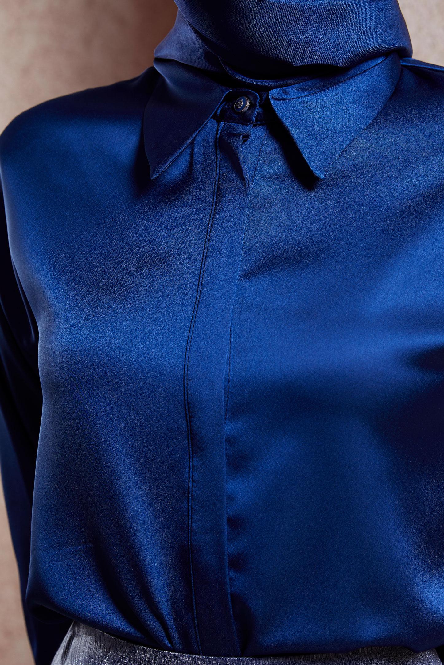 Tesettür giyim LACİVERT SATEN GÖMLEK BLUZ 44430