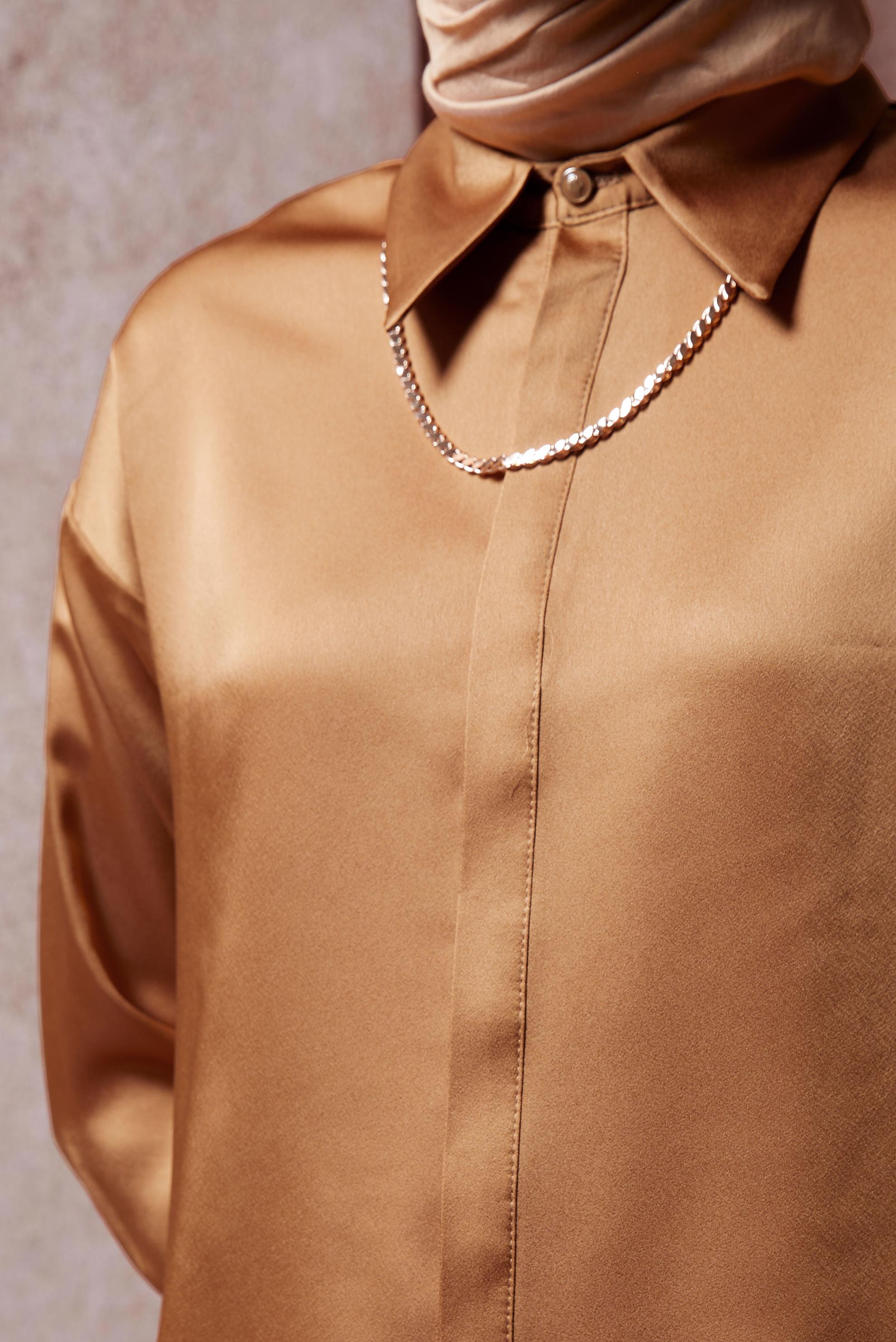 Tesettür giyim TABA SATEN GÖMLEK BLUZ 44430