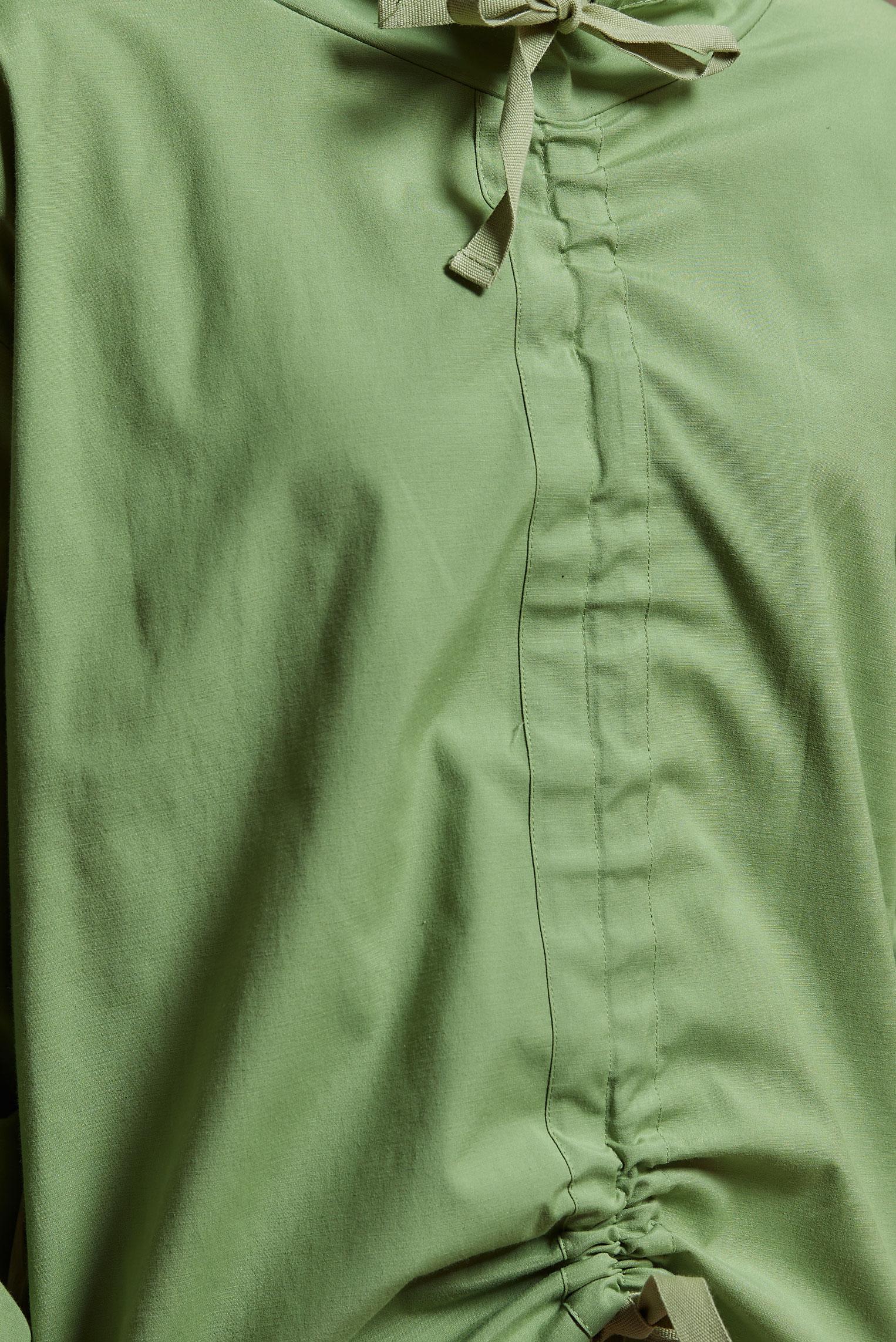 Tesettür giyim YEŞİL BÜZGÜ DETAYLI PAMUK SATEN BLUZ 44470