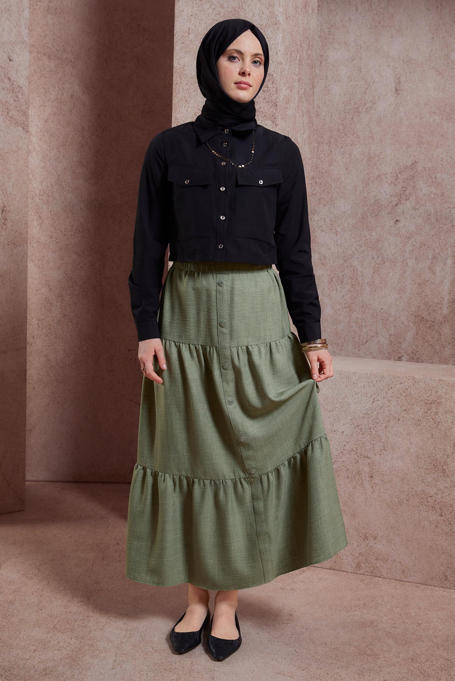 Tesettür giyim SİYAH DÜĞMELİ PAMUKLU BLUZ 44496