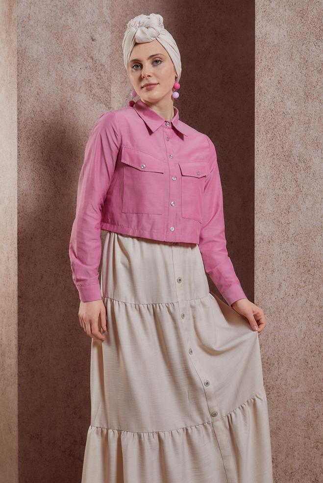 Tesettür giyim  DÜĞMELİ PAMUKLU BLUZ 44496 - ALVİNA