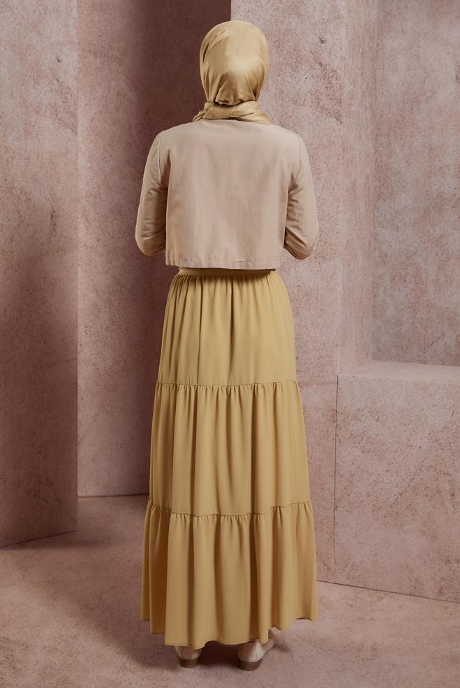 Tesettür giyim BEJ DÜĞMELİ PAMUKLU BLUZ 44496 - ALVİNA