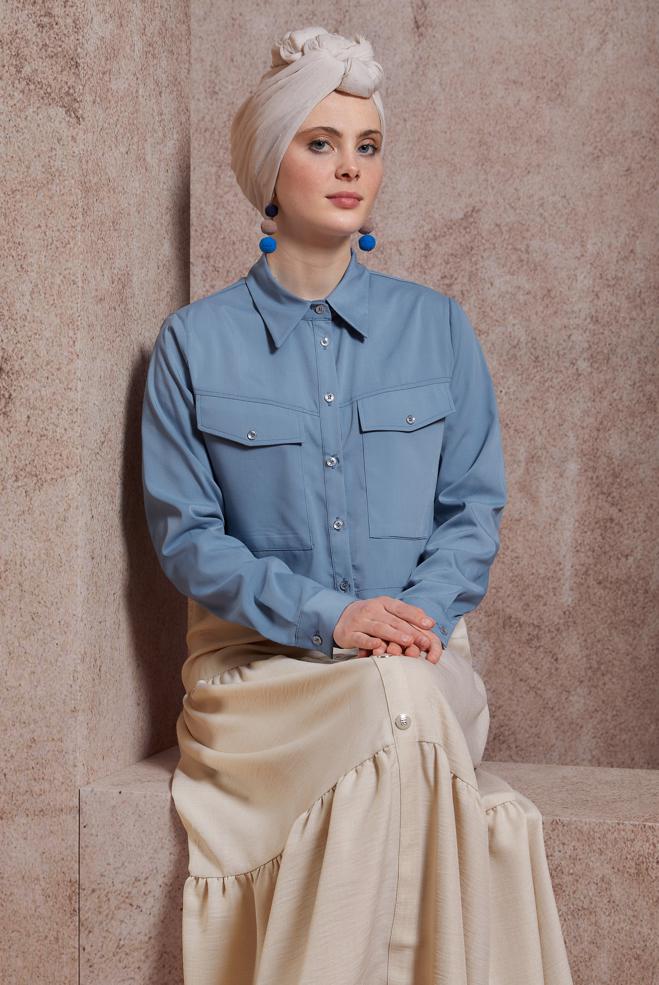 Tesettür giyim  DÜĞMELİ PAMUKLU BLUZ 44496 - ALVİNA