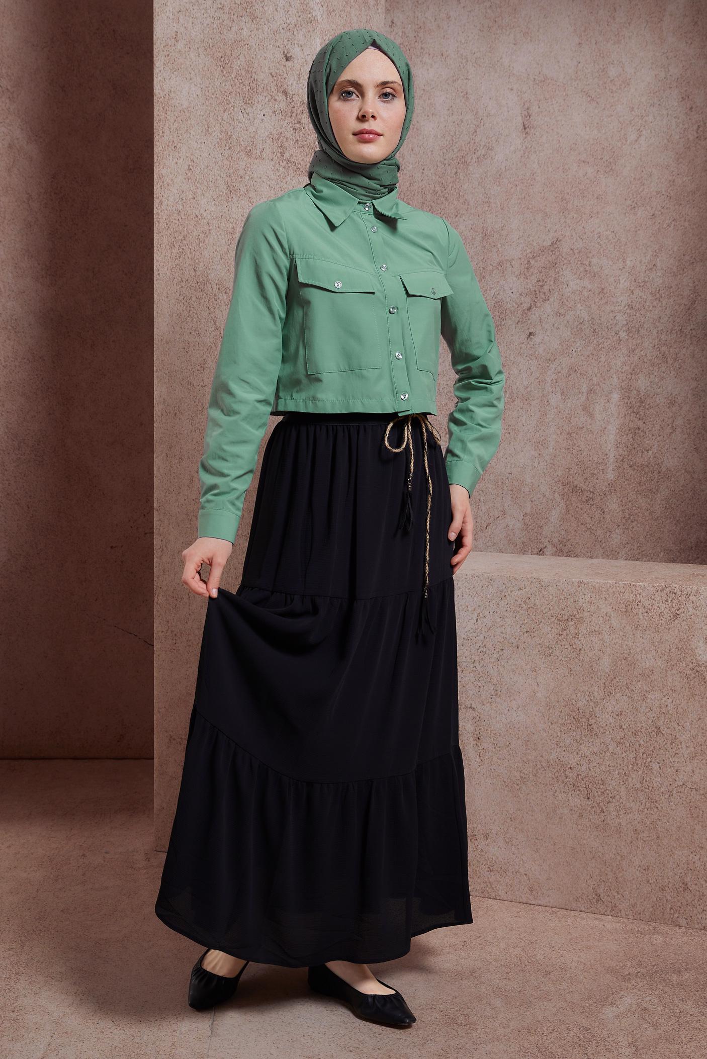 Tesettür giyim MAVİ DÜĞMELİ PAMUKLU BLUZ 44496