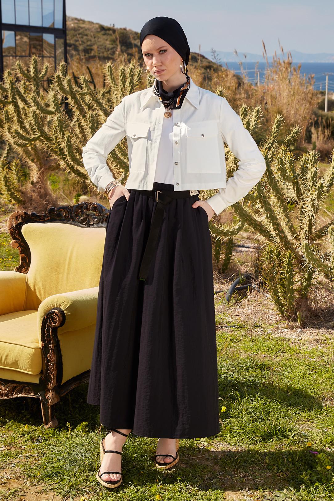 Tesettür giyim BEYAZ DÜĞMELİ PAMUKLU BLUZ 44496