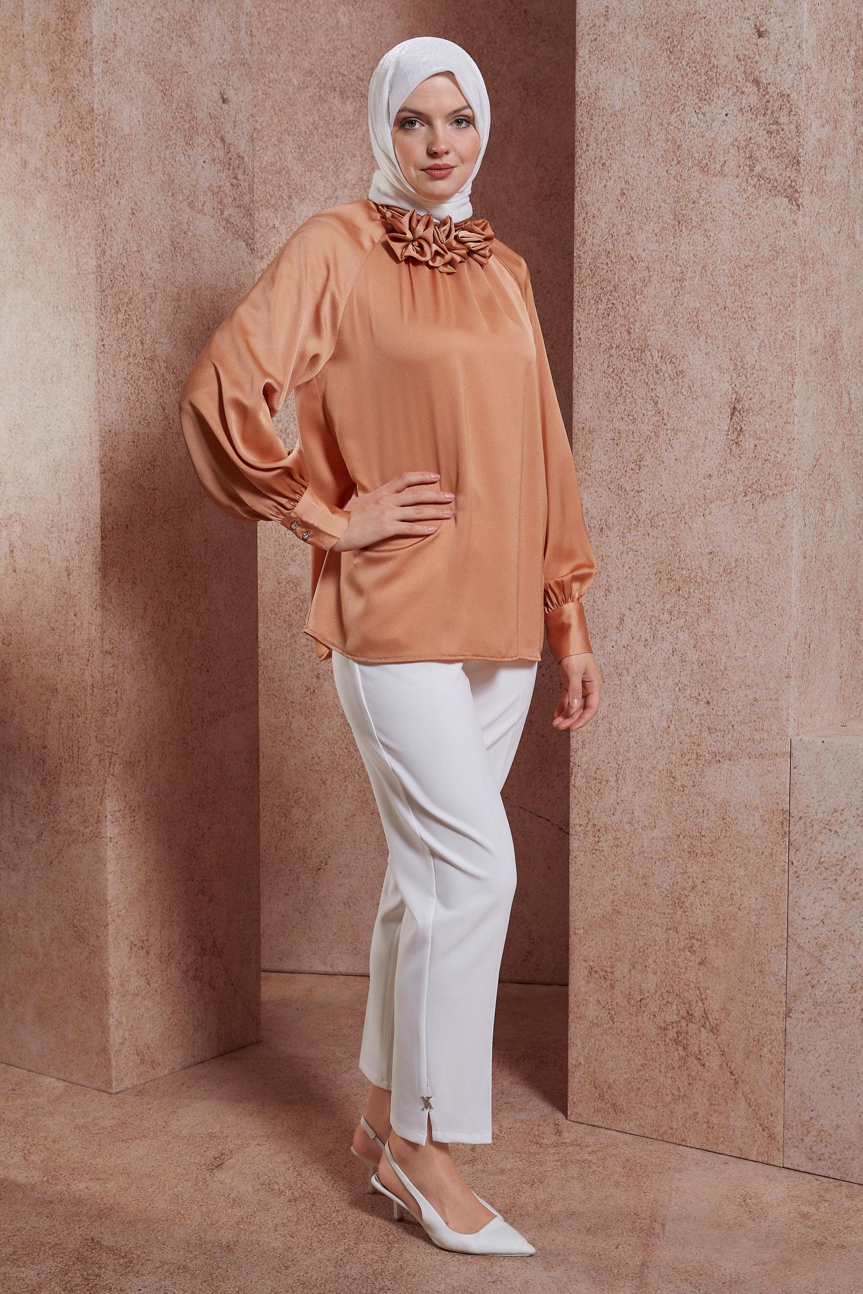 Tesettür giyim TURUNCU SATEN BLUZ 44554