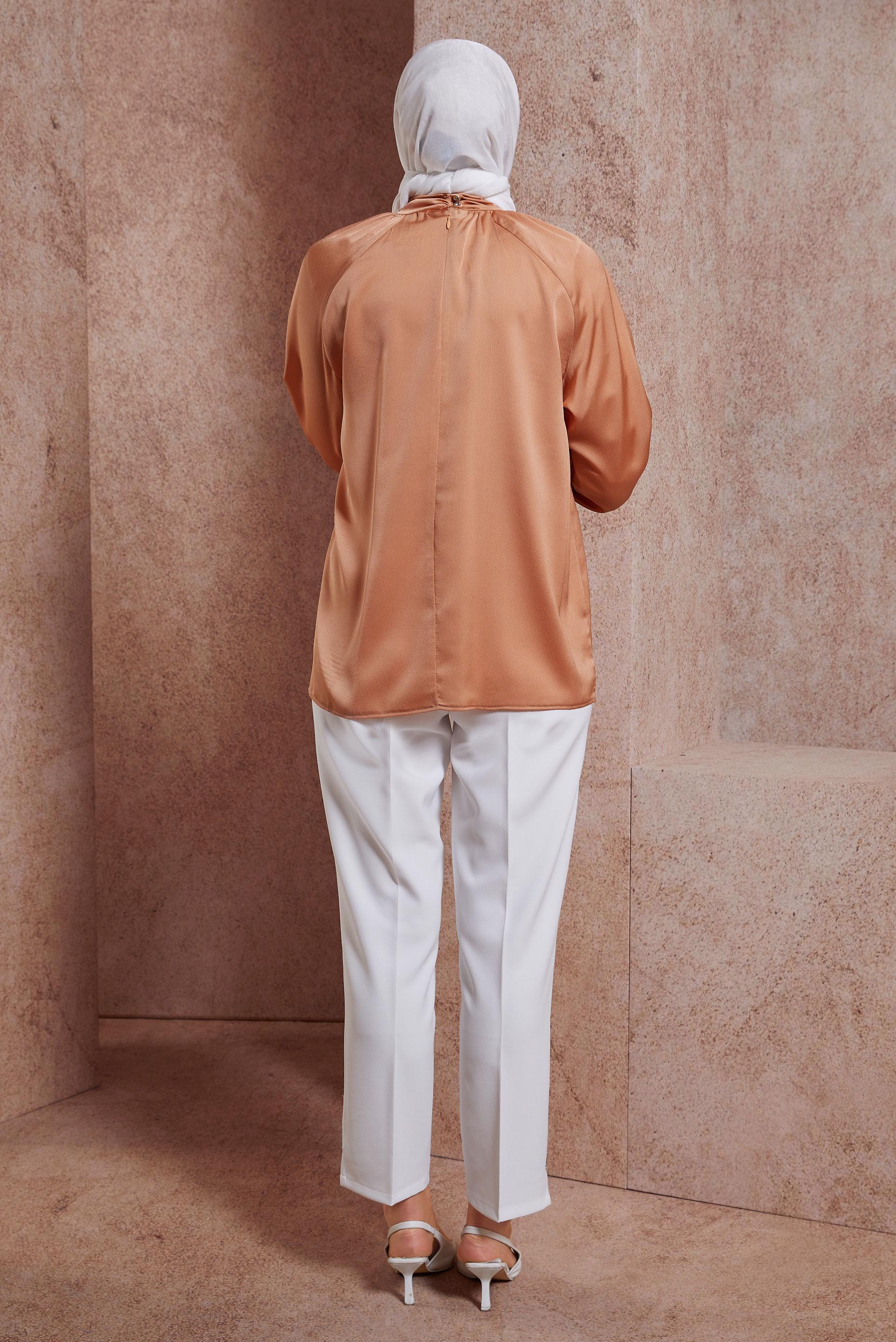 Tesettür giyim TURUNCU SATEN BLUZ 44554