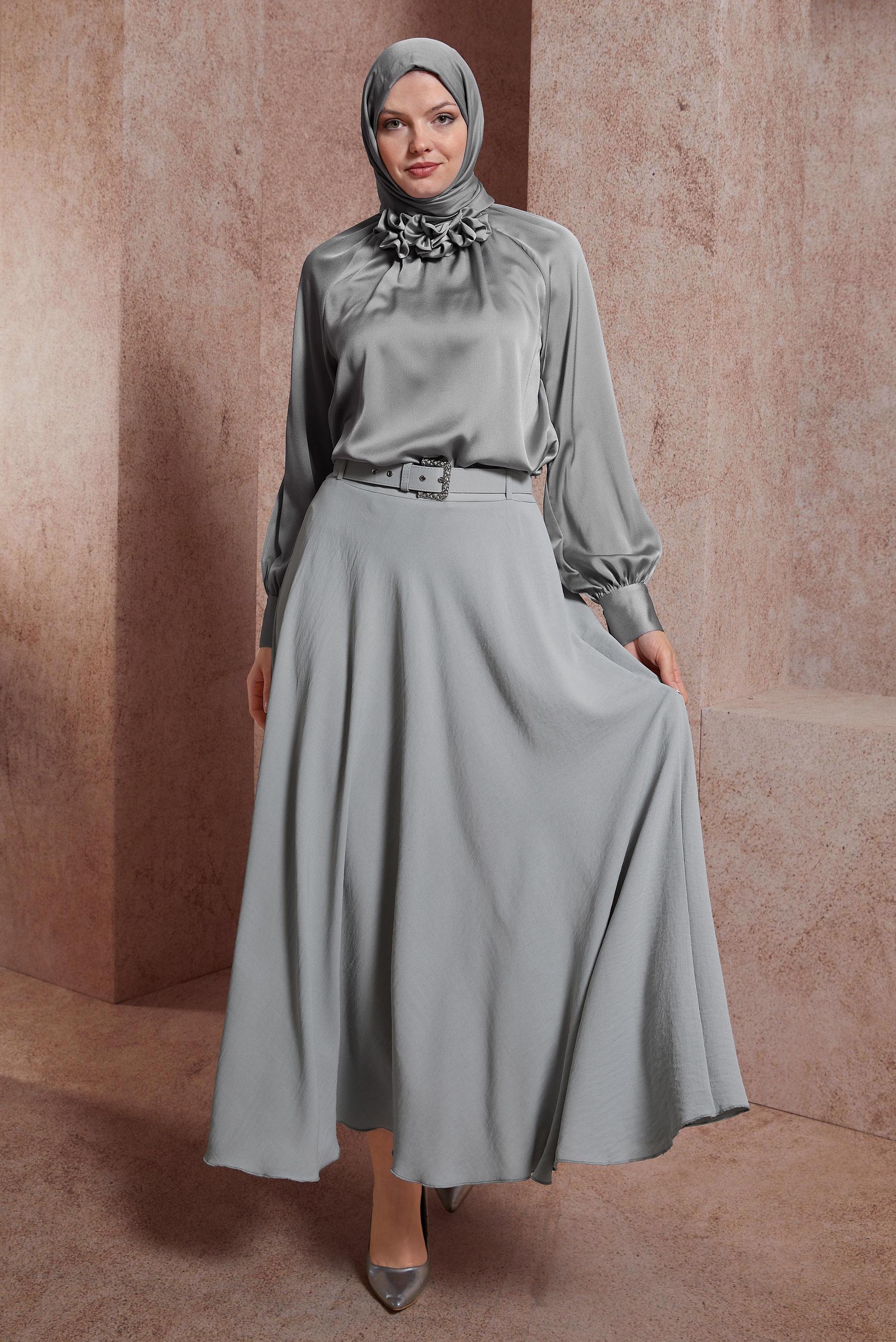 Tesettür giyim GRİ SATEN BLUZ 44554