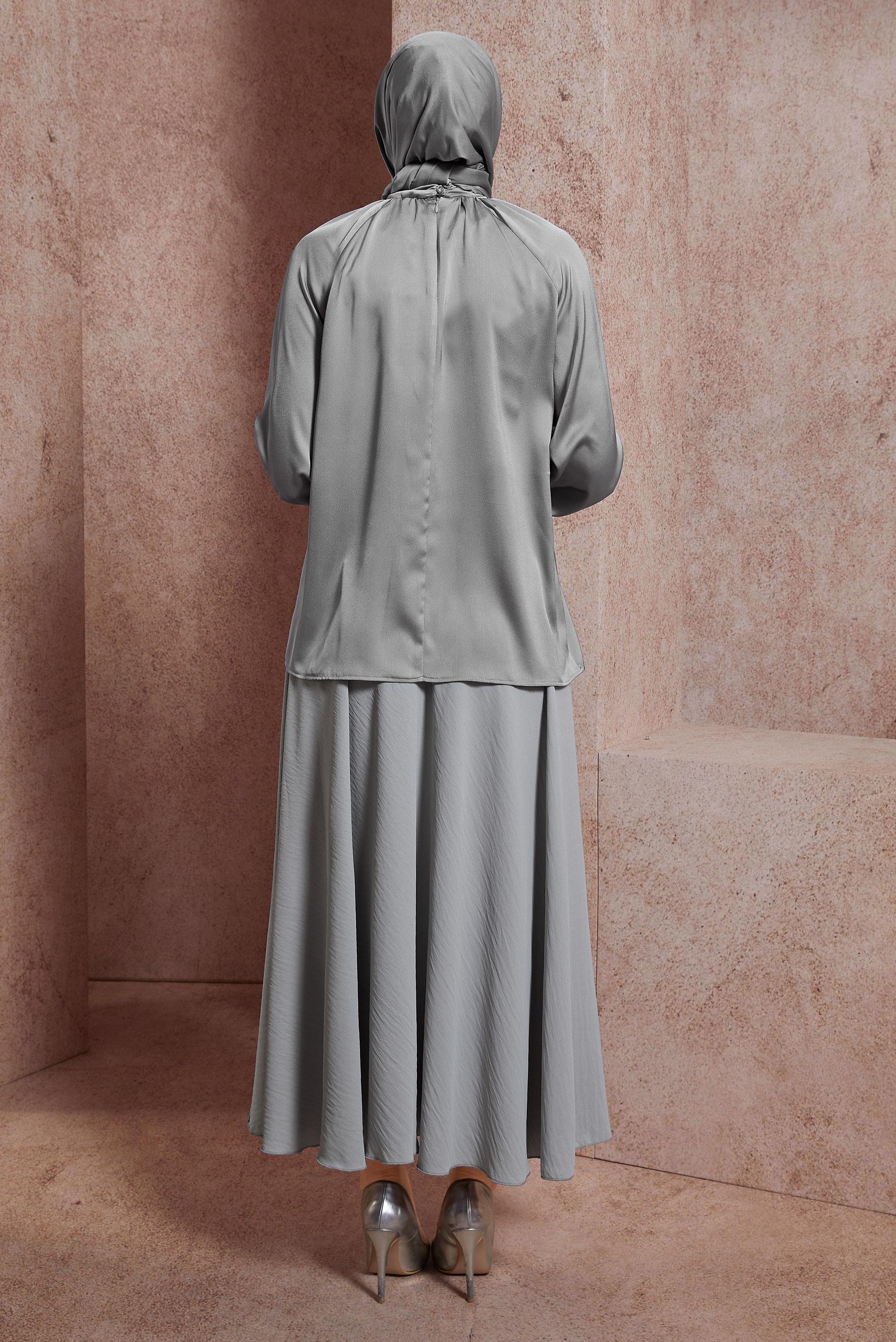 Tesettür giyim GRİ SATEN BLUZ 44554