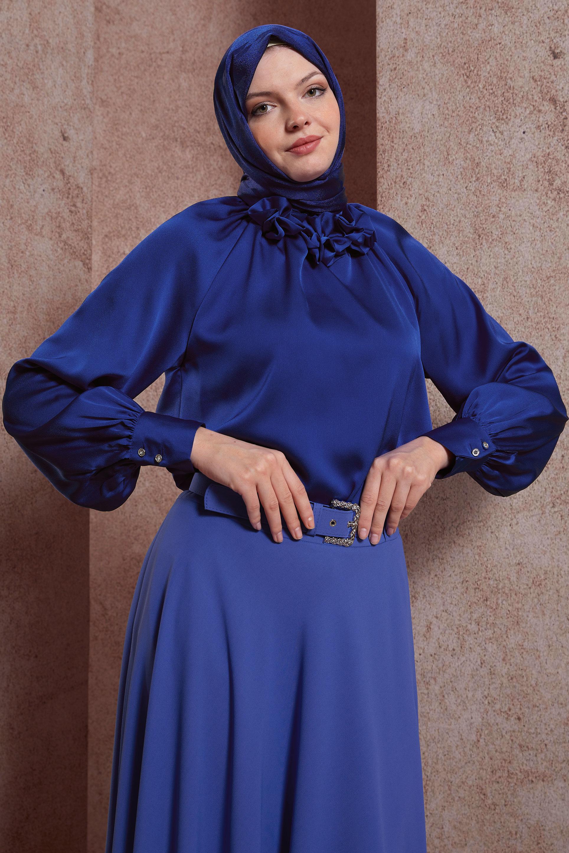 Tesettür giyim LACİVERT SATEN BLUZ 44554