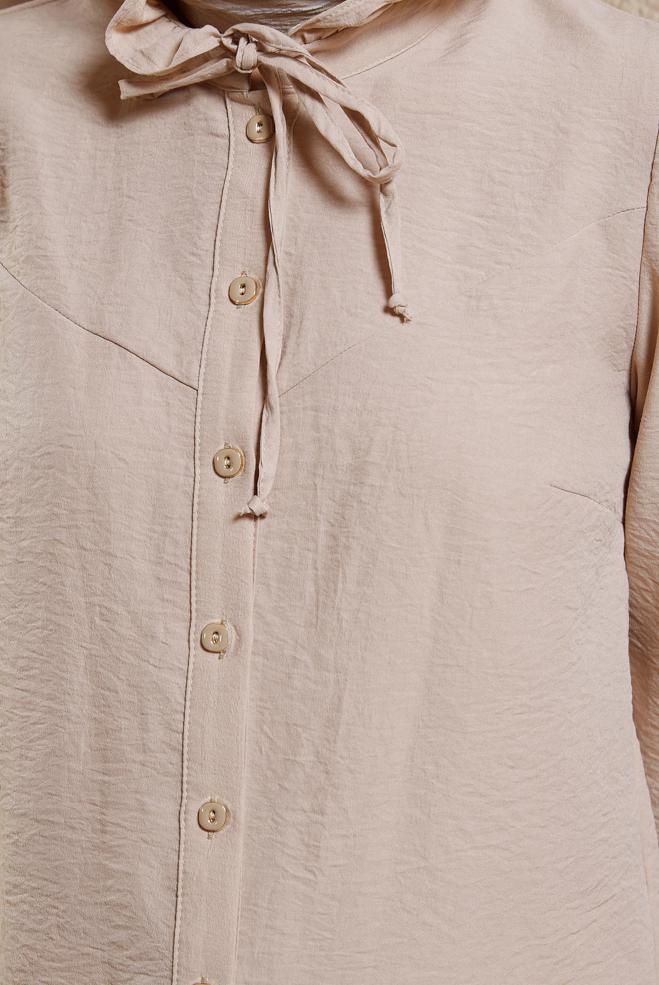 Tesettür giyim BEJ BAĞLAMALI YAKA BLUZ 44596 - ALVİNA