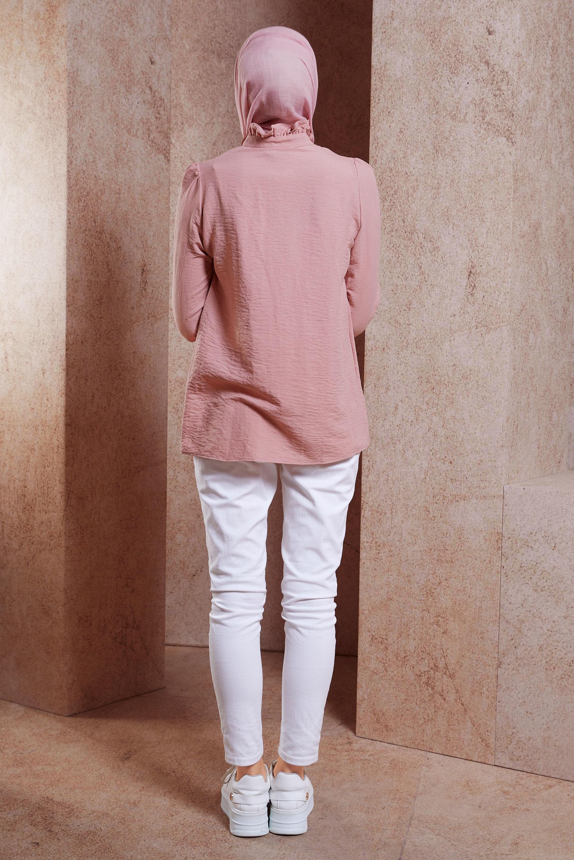 Tesettür giyim PUDRA BAĞLAMALI YAKA BLUZ 44596