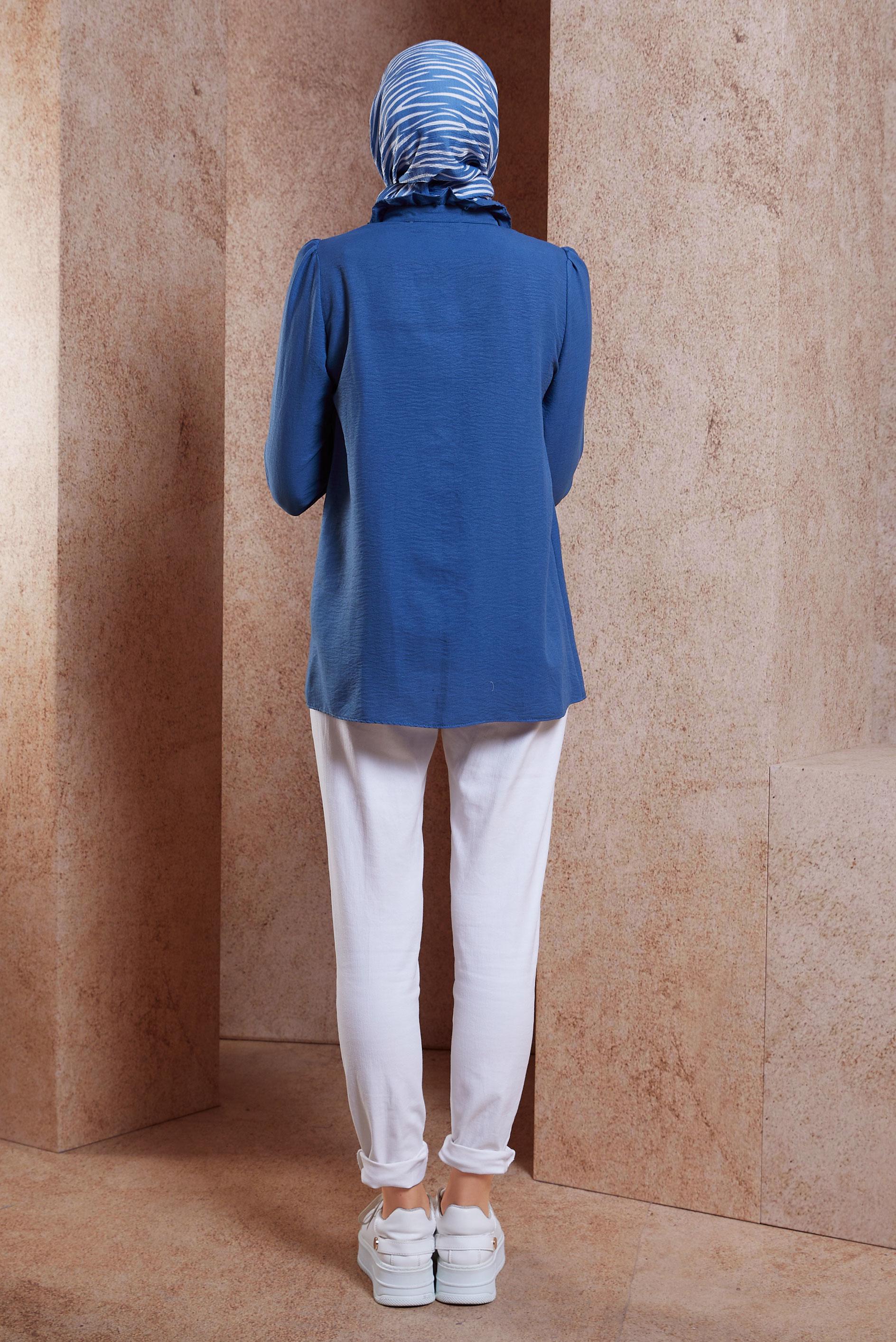 Tesettür giyim LACİVERT BAĞLAMALI YAKA BLUZ 44596