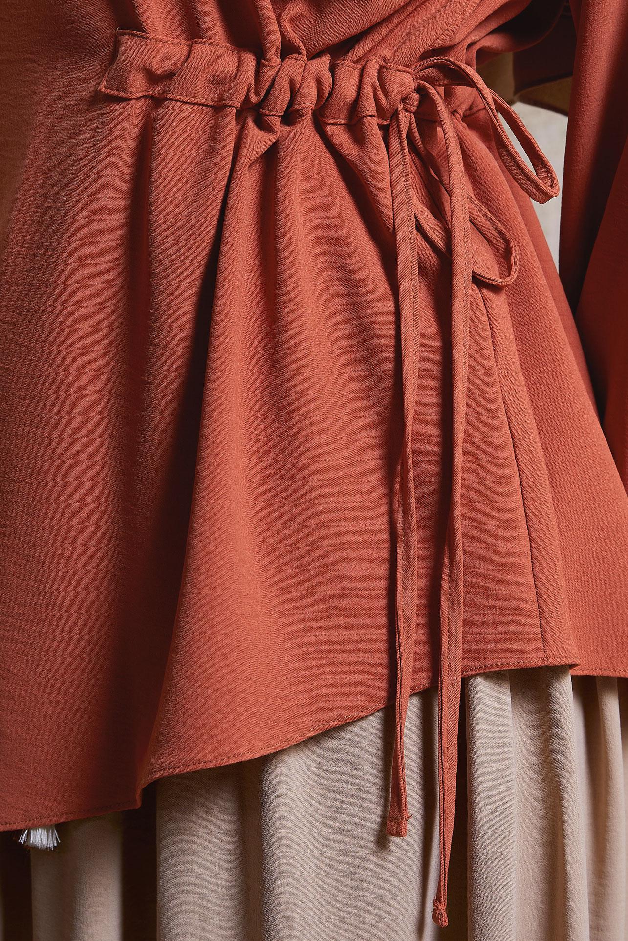 Tesettür giyim TURUNCU BELİ BÜZGÜLÜ BLUZ 44608