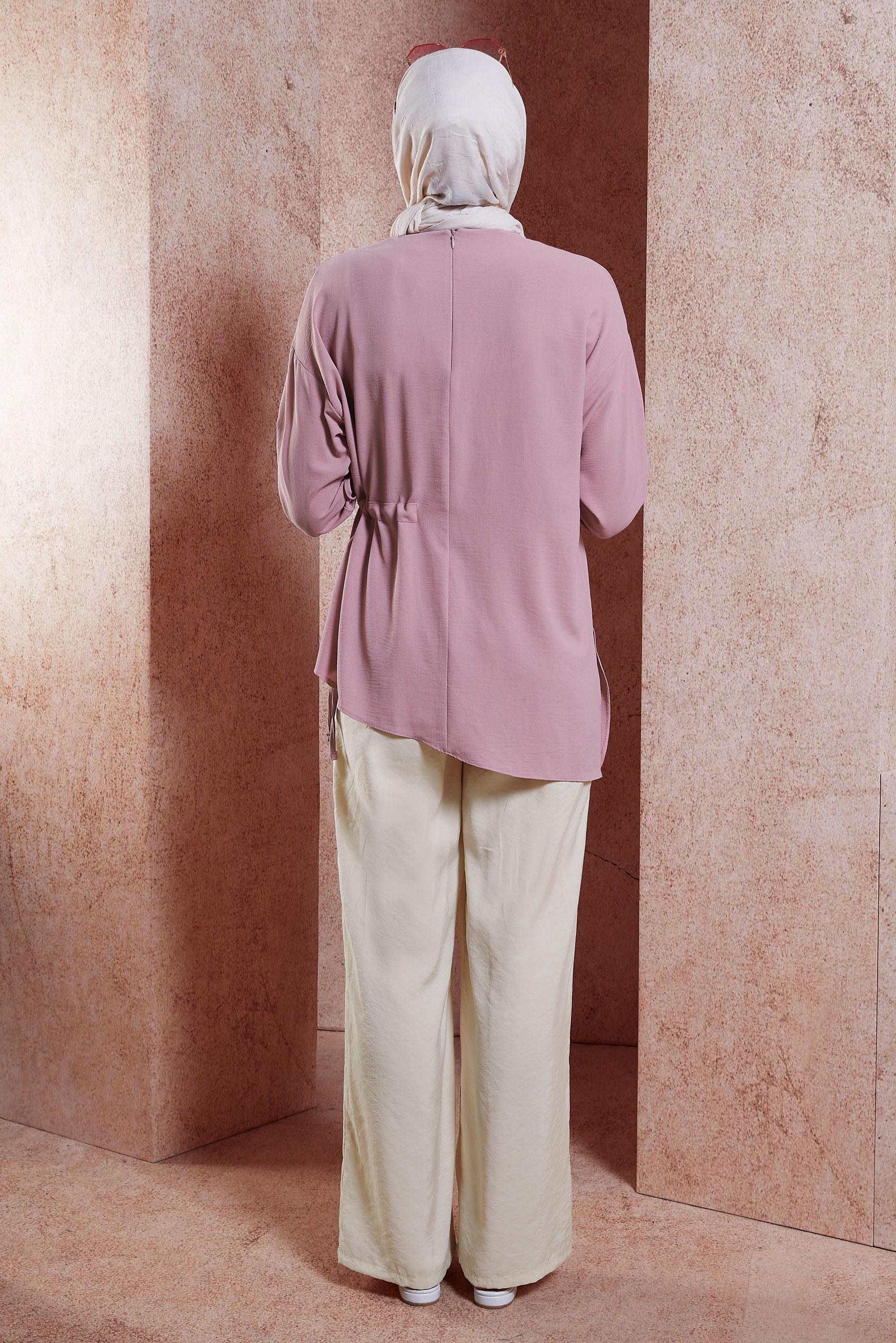 Tesettür giyim PUDRA BELİ BÜZGÜLÜ BLUZ 44608