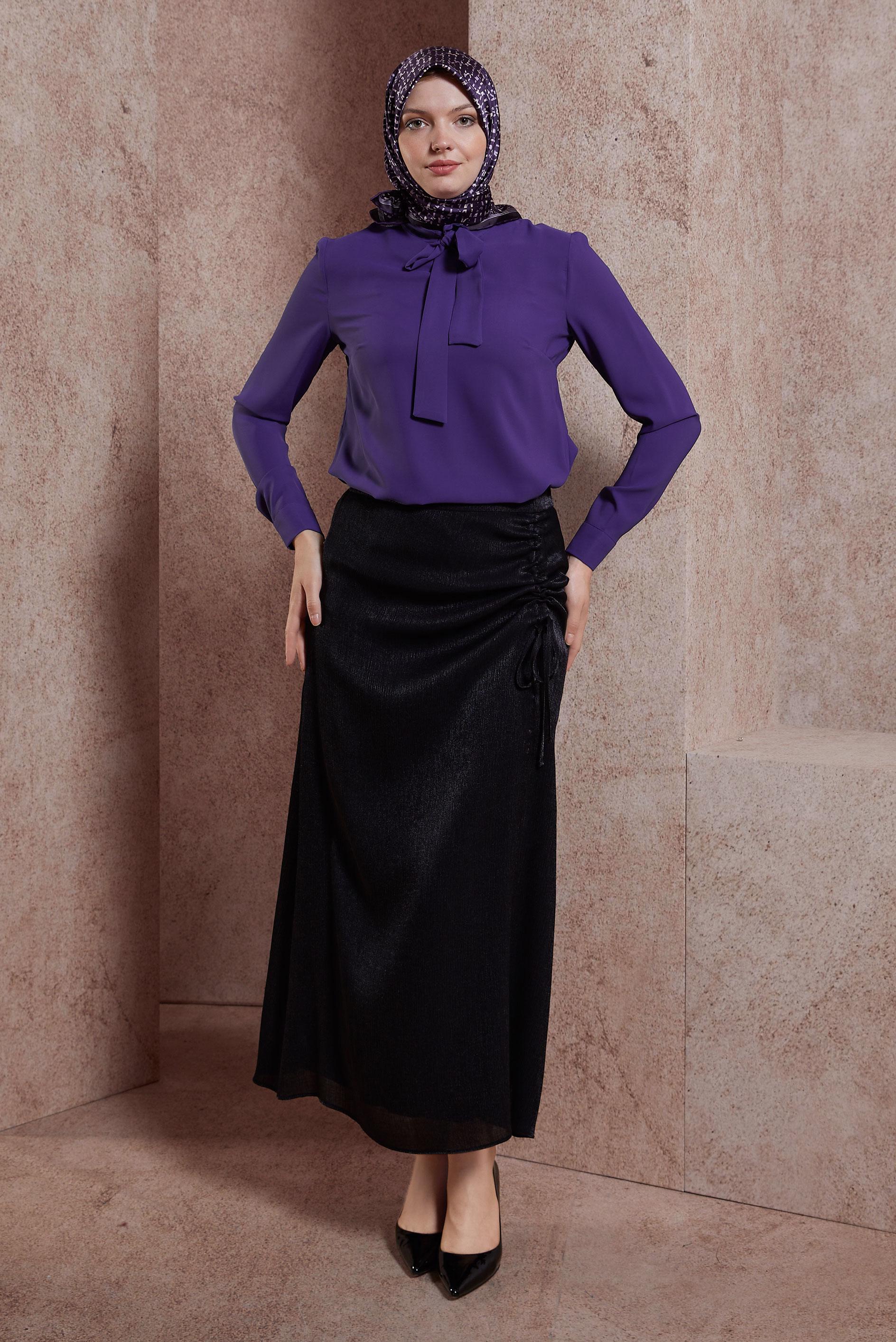 Tesettür giyim MOR BAĞLAMA DETAYLI BLUZ 44613