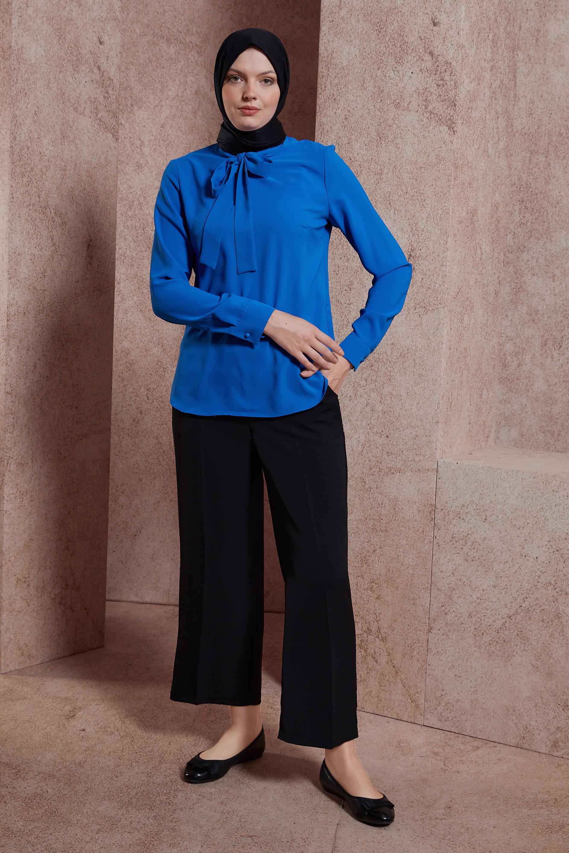 Tesettür giyim LACİVERT BAĞLAMA DETAYLI BLUZ 44613