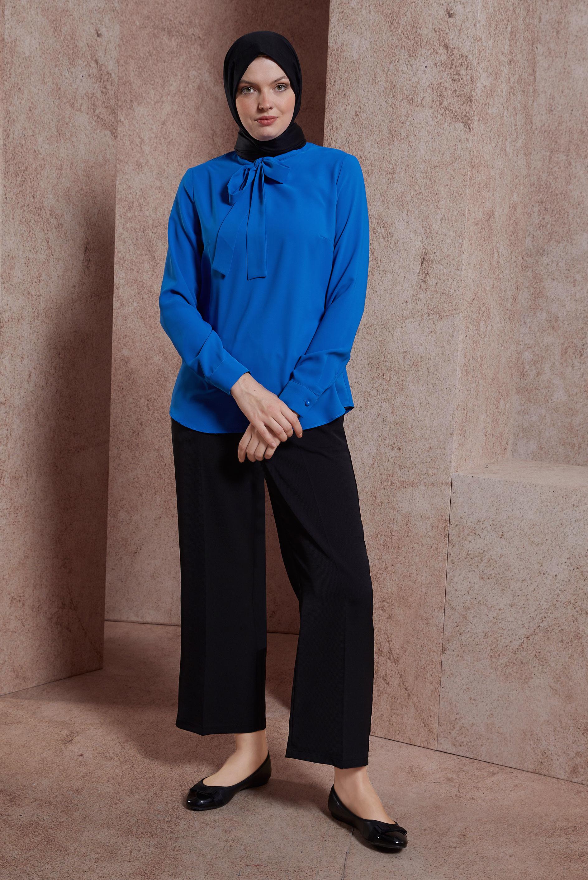 Tesettür giyim LACİVERT BAĞLAMA DETAYLI BLUZ 44613