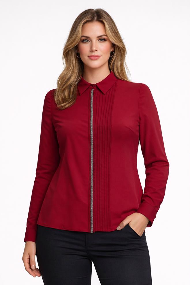 Vêtements hijab ROUGE CHEMISE DÉTAILLÉE À RAYURES 44614 - ALVİNA