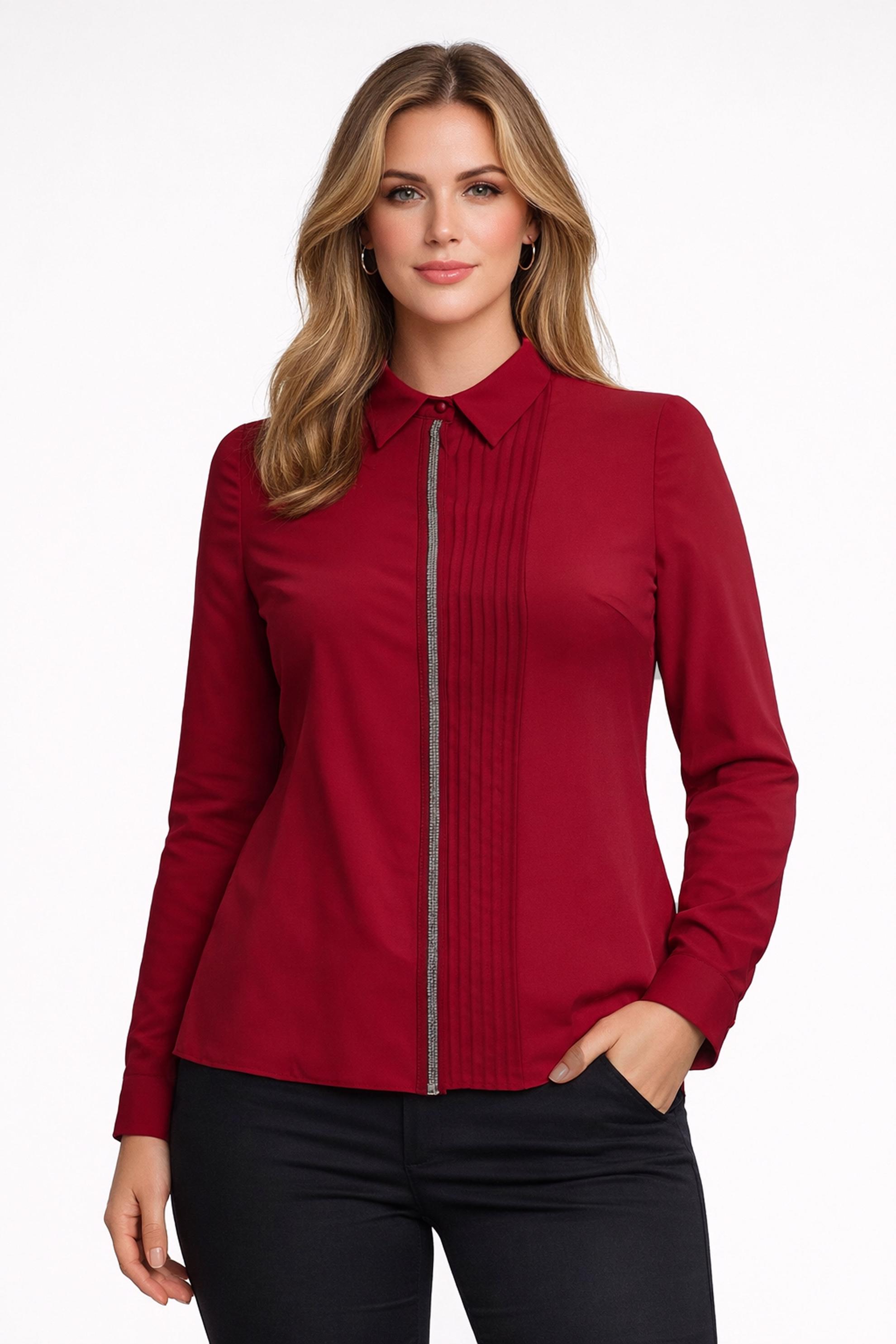 Hijab-Kleidung ROT HEMDBLUSE MIT STREIFENDETAILLIERT 44614