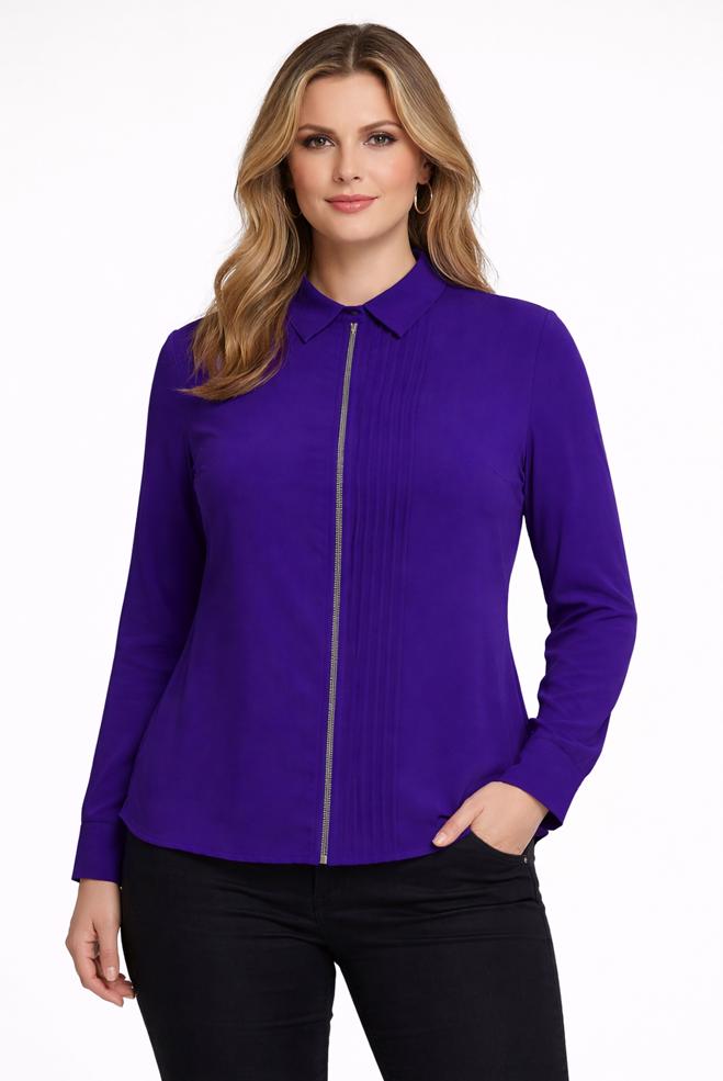 Vêtements hijab POURPRE CHEMISE DÉTAILLÉE À RAYURES 44614 - ALVİNA