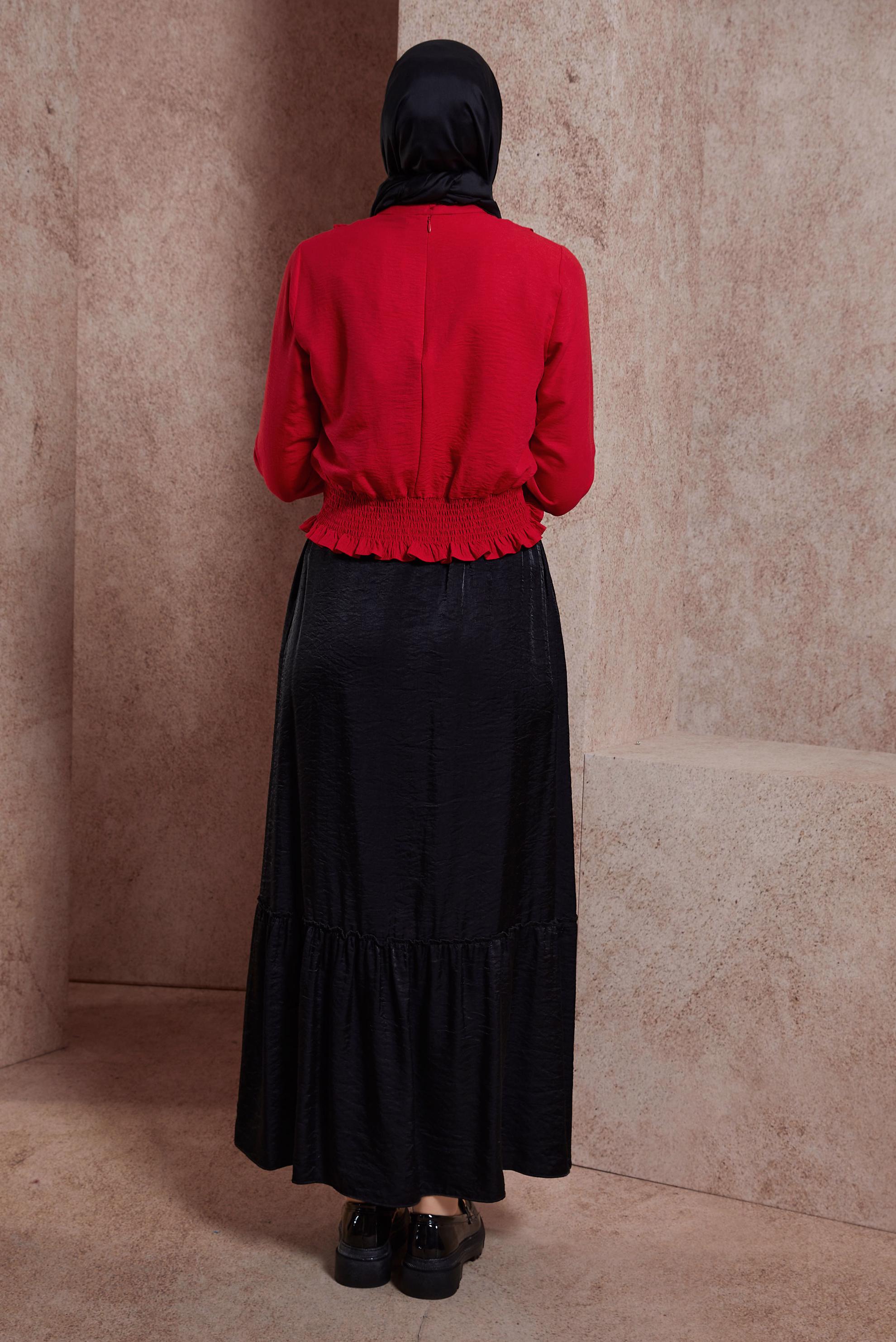 Tesettür giyim KIRMIZI GİPELİ FIRFIR DETAYLI BLUZ 44616