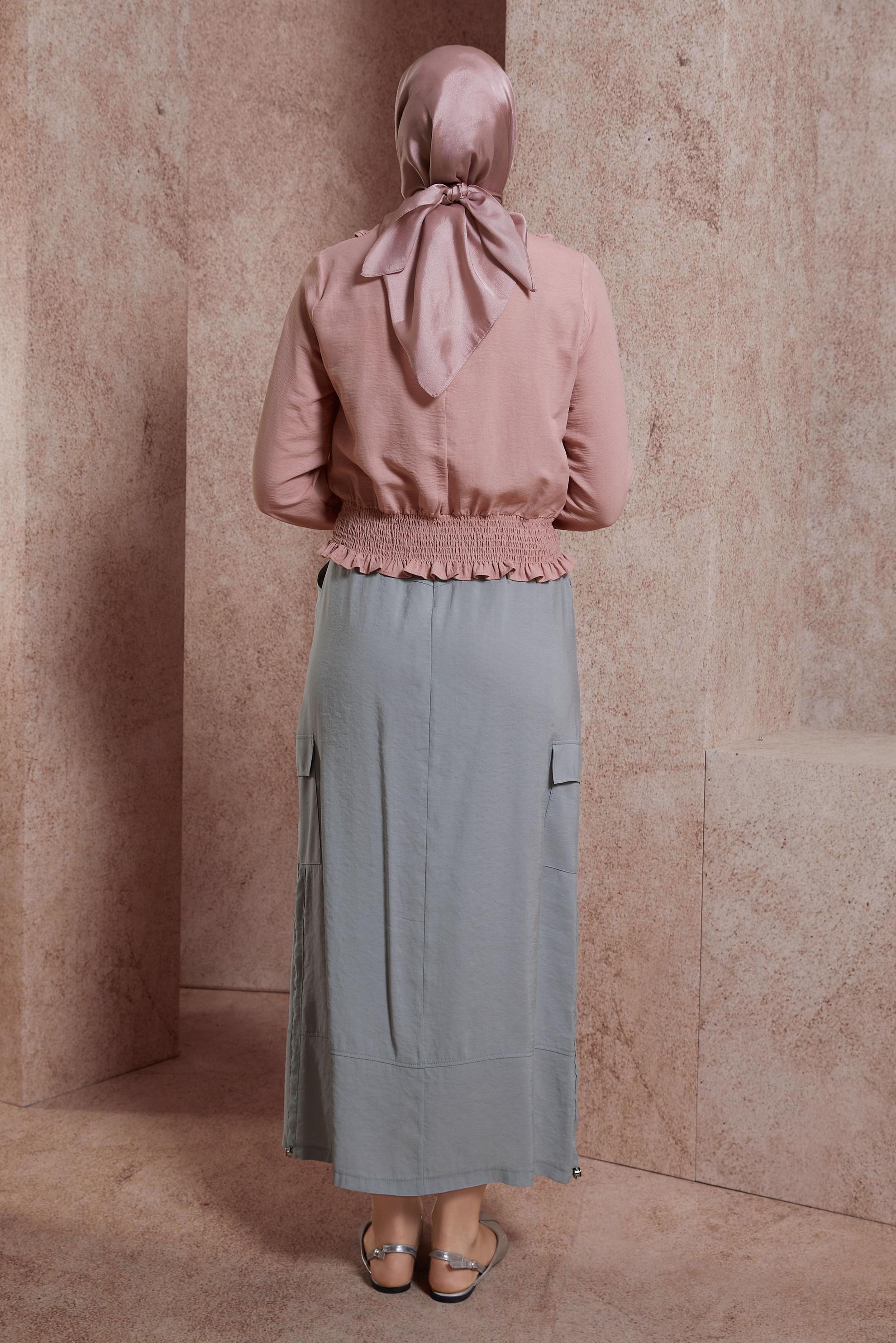 Tesettür giyim PUDRA GİPELİ FIRFIR DETAYLI BLUZ 44616