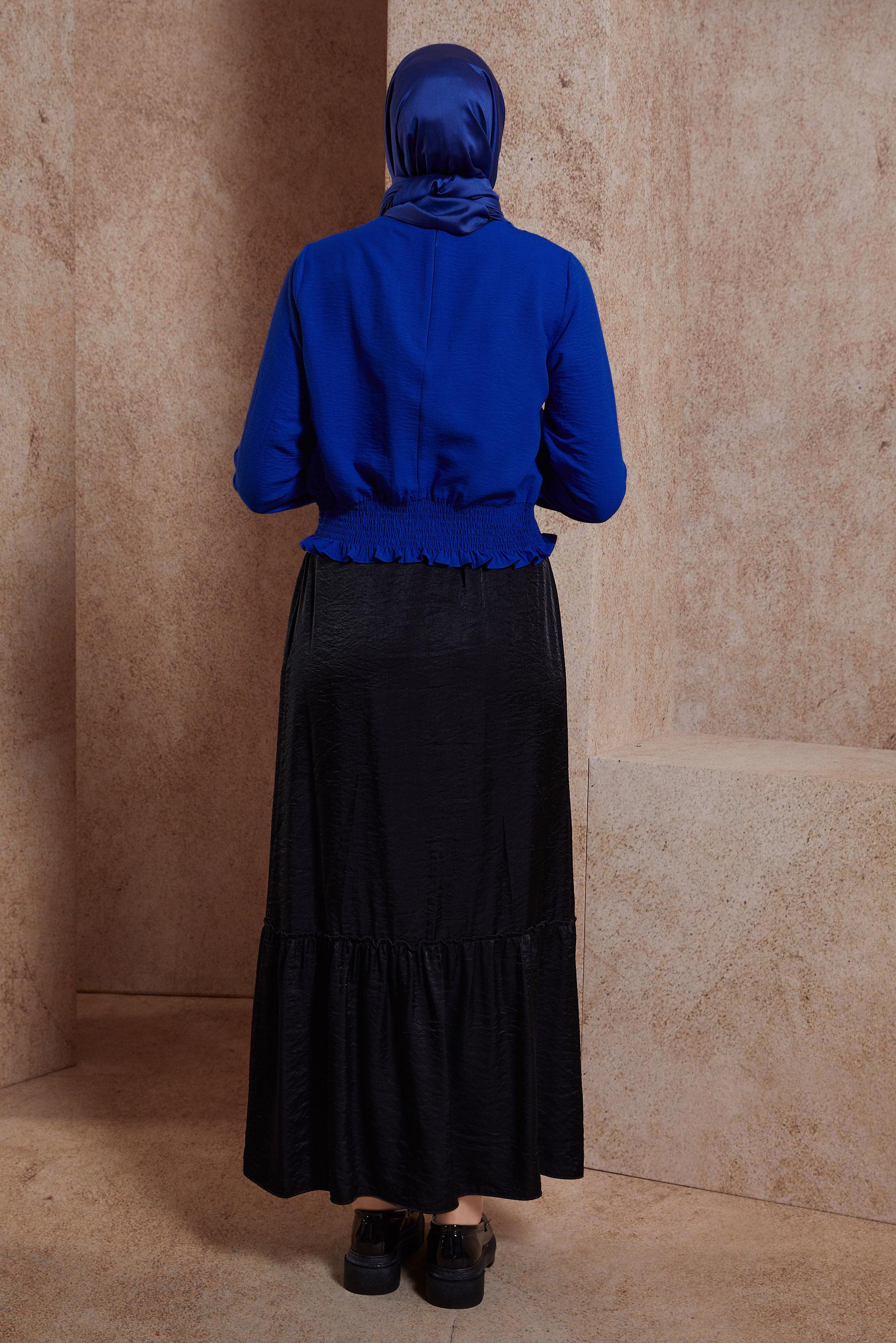 Tesettür giyim LACİVERT GİPELİ FIRFIR DETAYLI BLUZ 44616