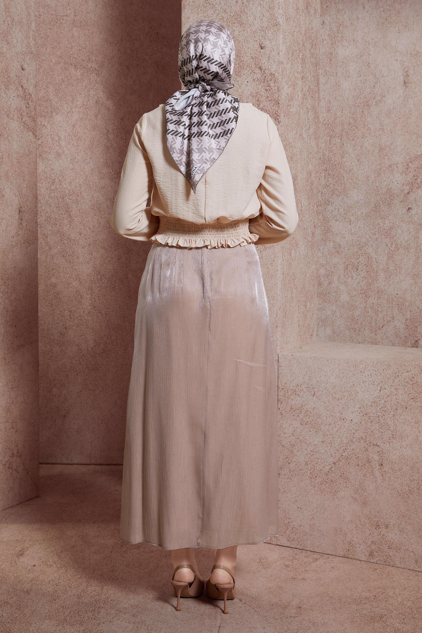 Tesettür giyim PUDRA GİPELİ FIRFIR DETAYLI BLUZ 44616