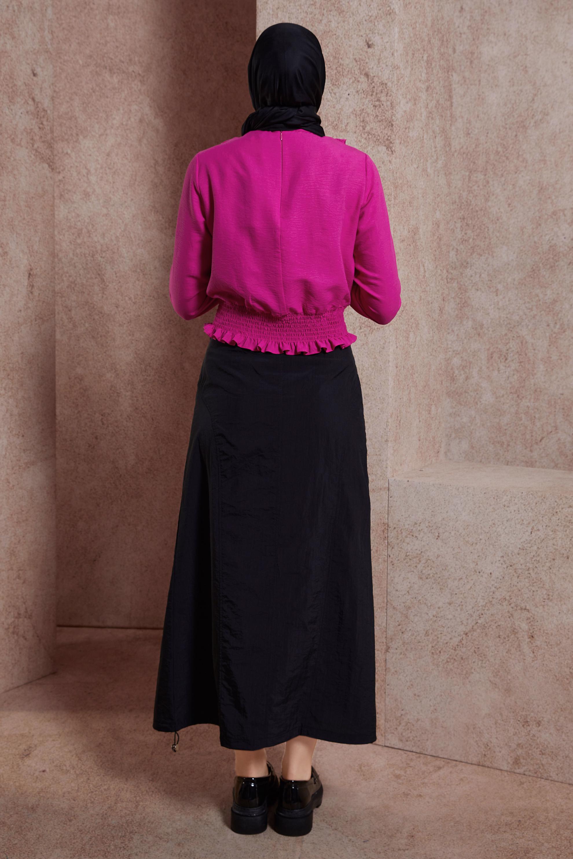 Tesettür giyim FUŞYA GİPELİ FIRFIR DETAYLI BLUZ 44616