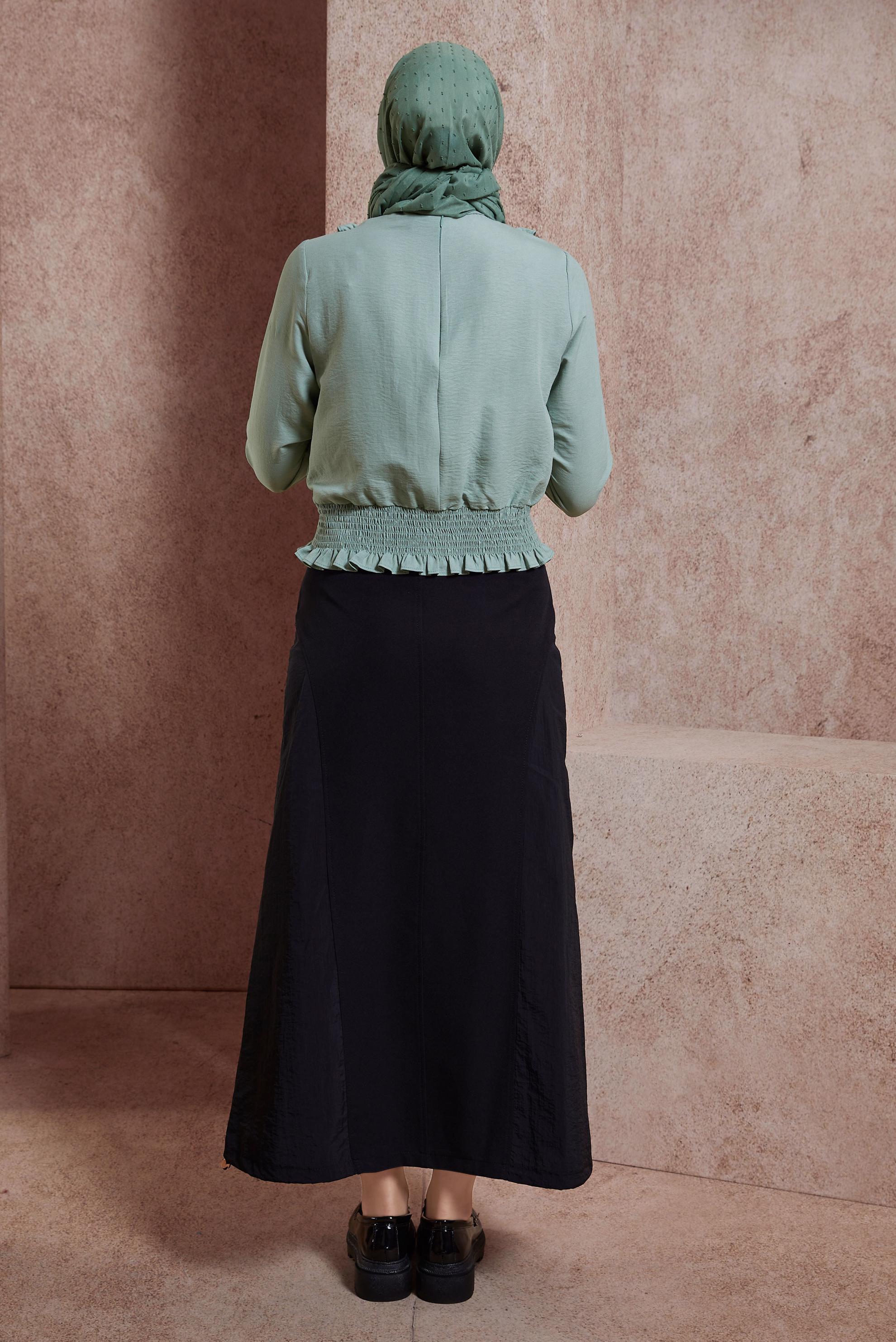 Tesettür giyim MAVİ GİPELİ FIRFIR DETAYLI BLUZ 44616