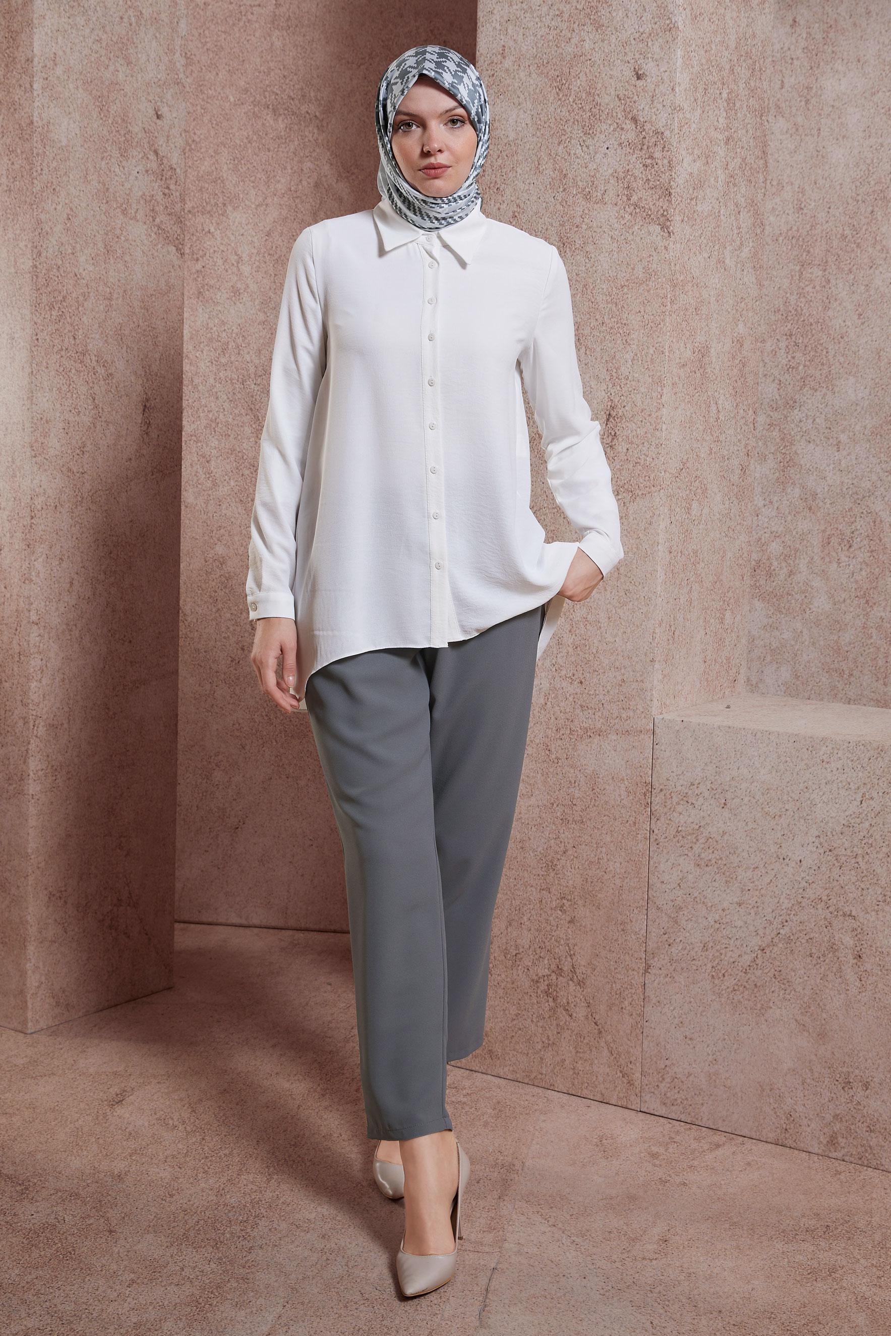 Tesettür giyim BEYAZ GÖMLEK BLUZ 44617