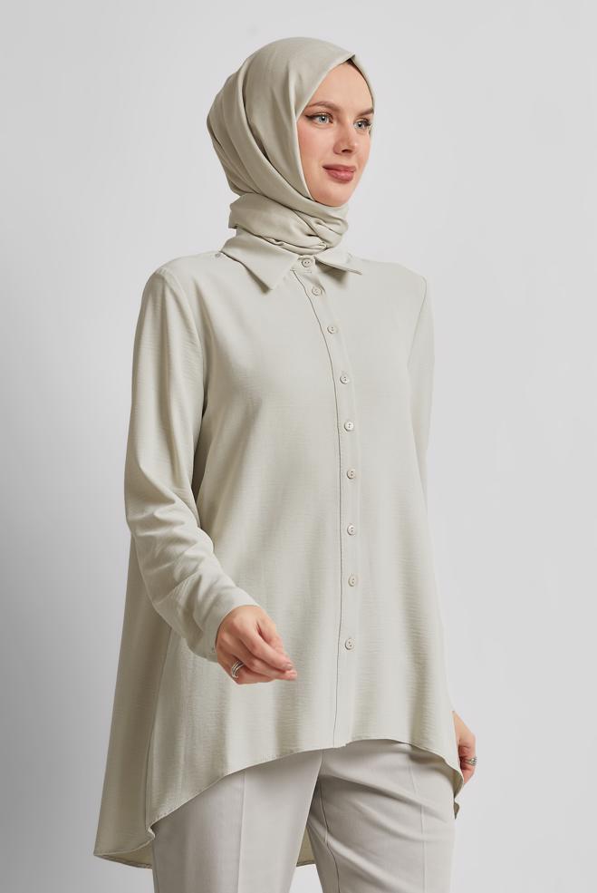 Tesettür giyim EKRU GÖMLEK BLUZ 44617 - ALVİNA