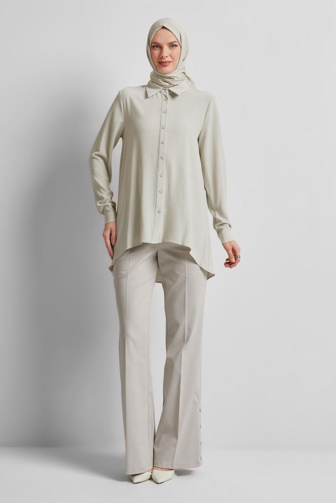 Tesettür giyim EKRU GÖMLEK BLUZ 44617 - ALVİNA