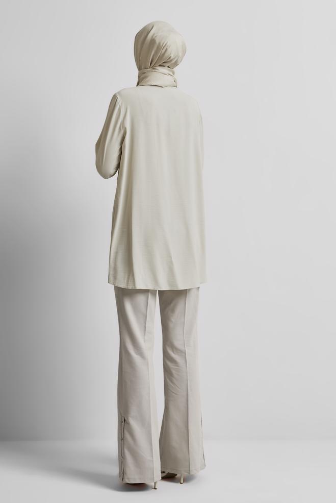 Tesettür giyim EKRU GÖMLEK BLUZ 44617 - ALVİNA