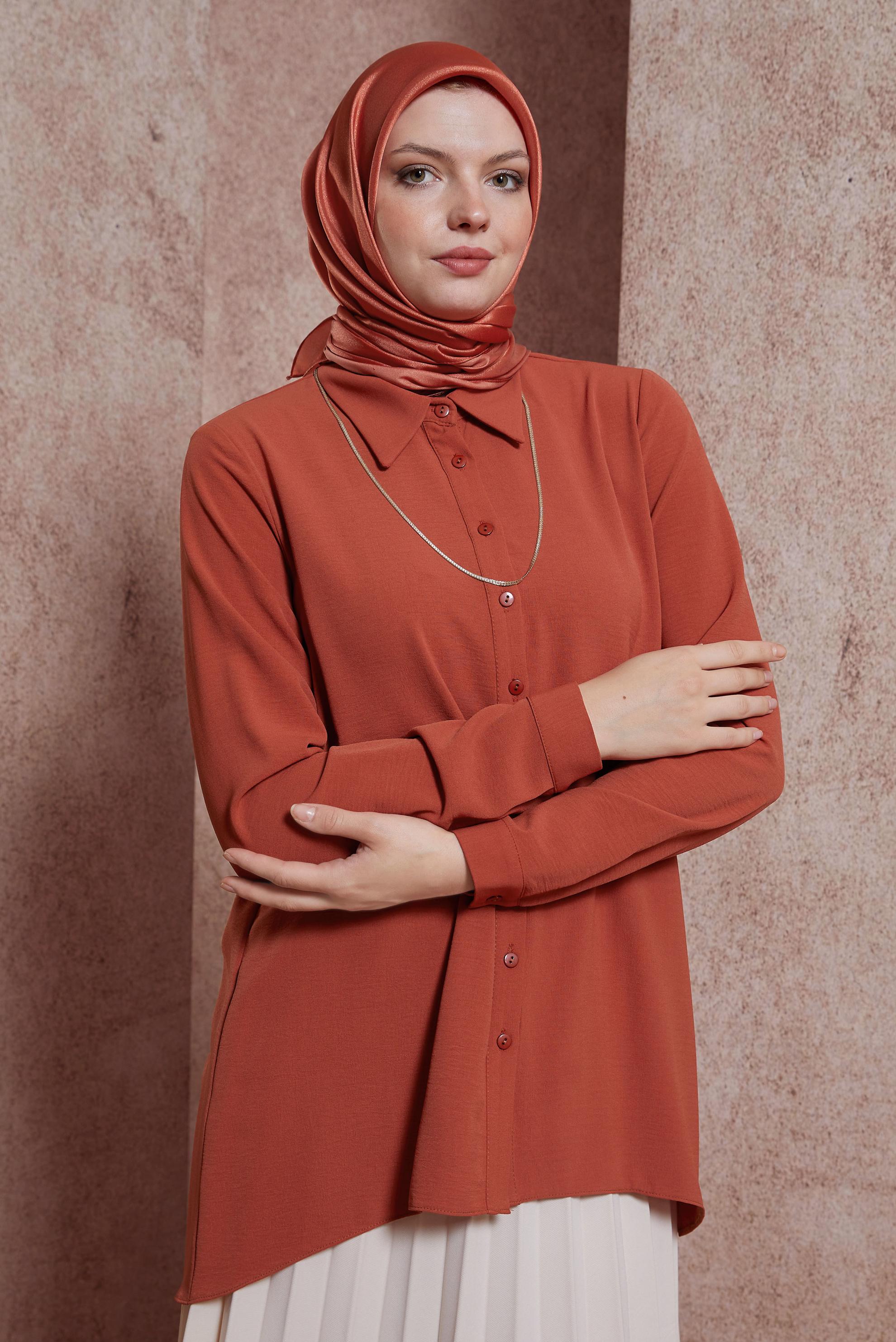 Tesettür giyim TURUNCU GÖMLEK BLUZ 44617