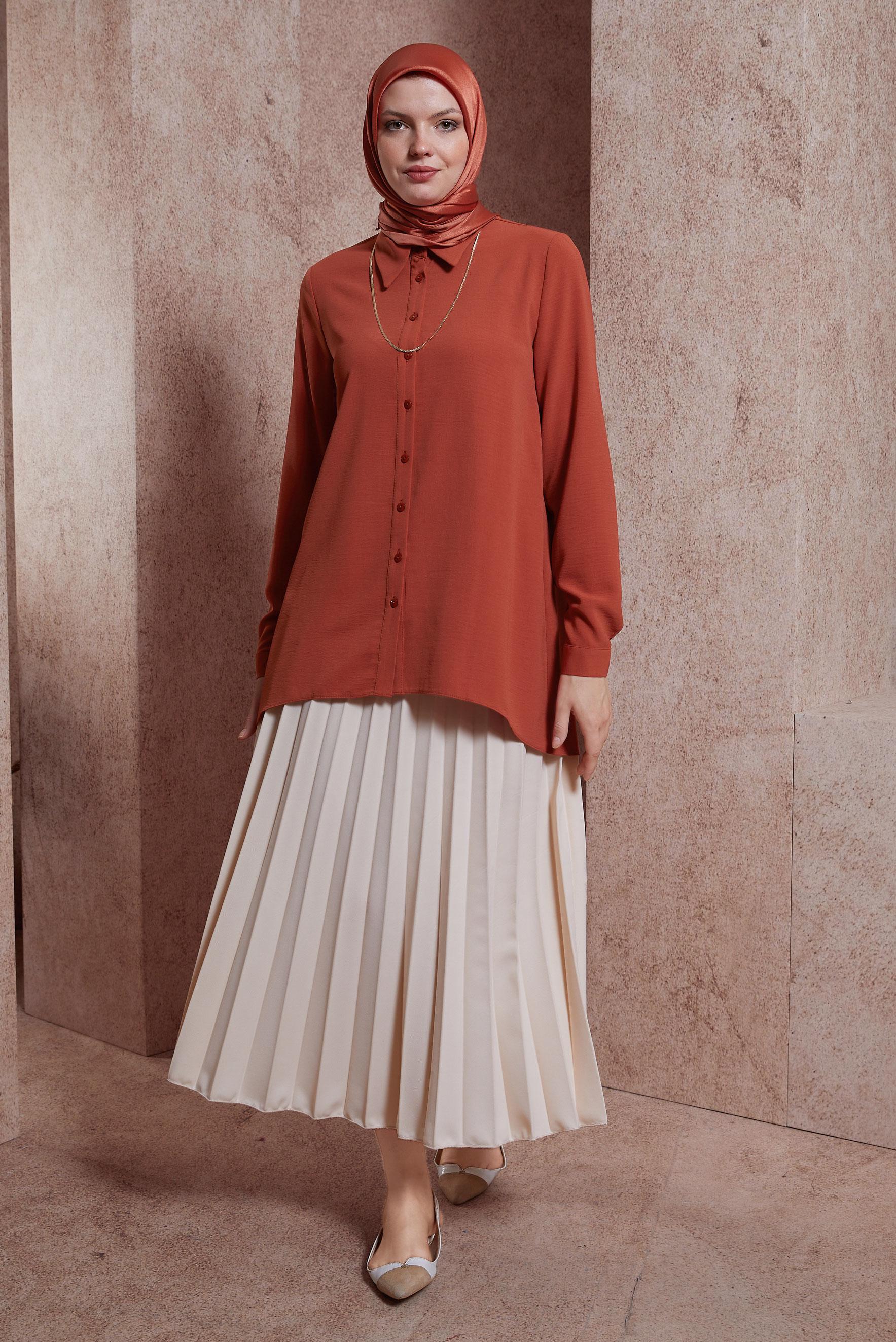 Tesettür giyim TURUNCU GÖMLEK BLUZ 44617