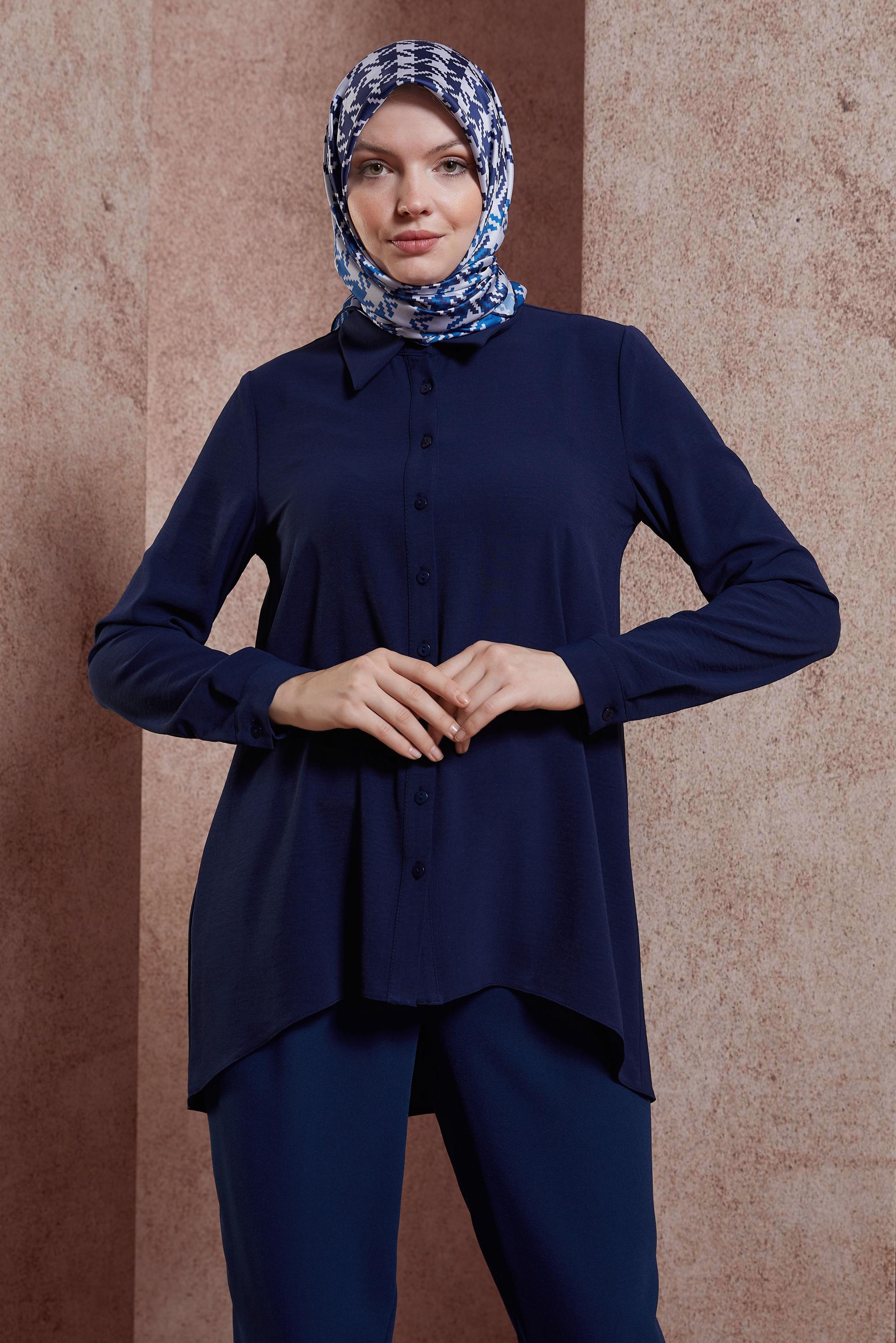 Tesettür giyim LACİVERT GÖMLEK BLUZ 44617