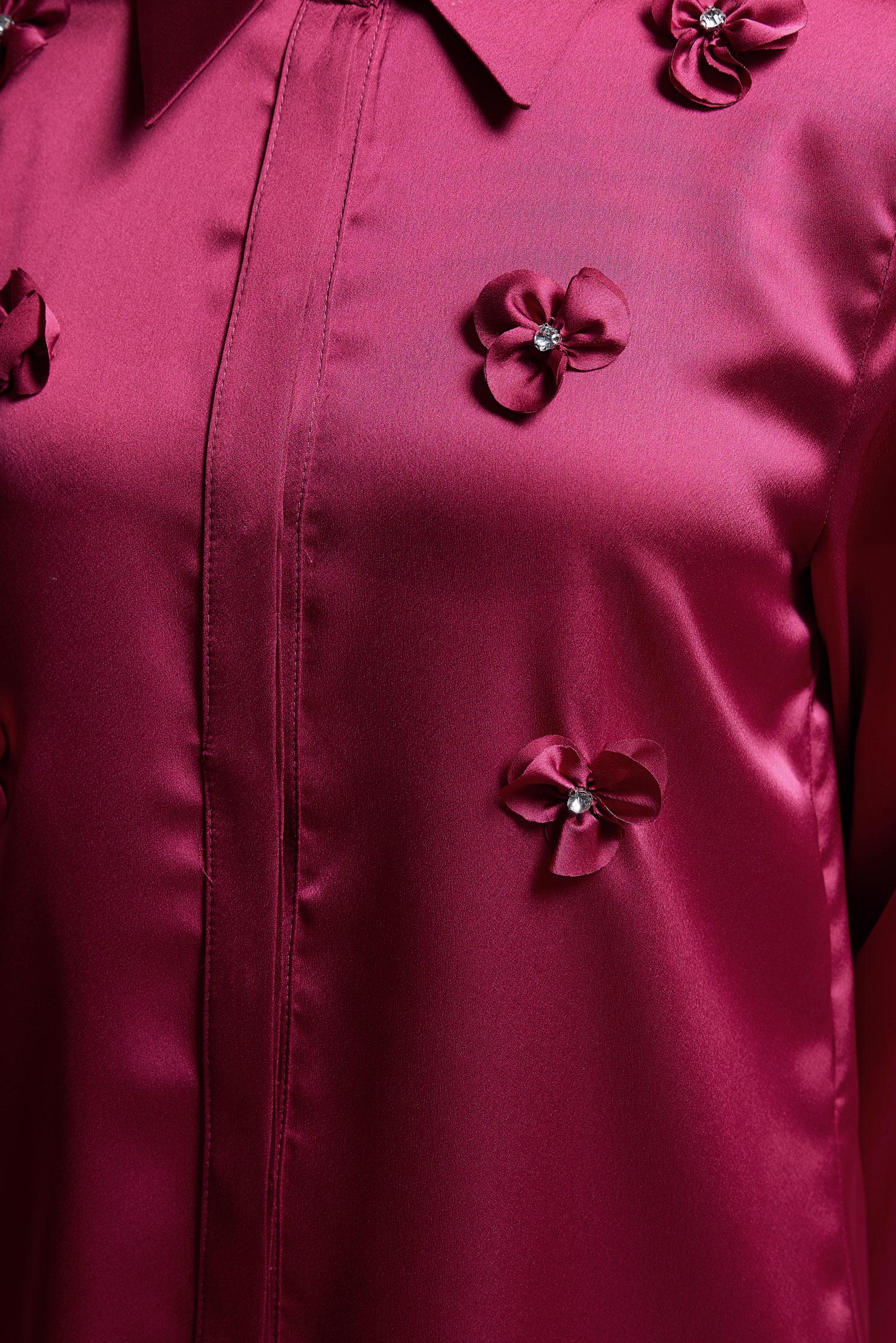 Tesettür giyim BORDO ÇİÇEK DETAYLI SATEN BLUZ 44632