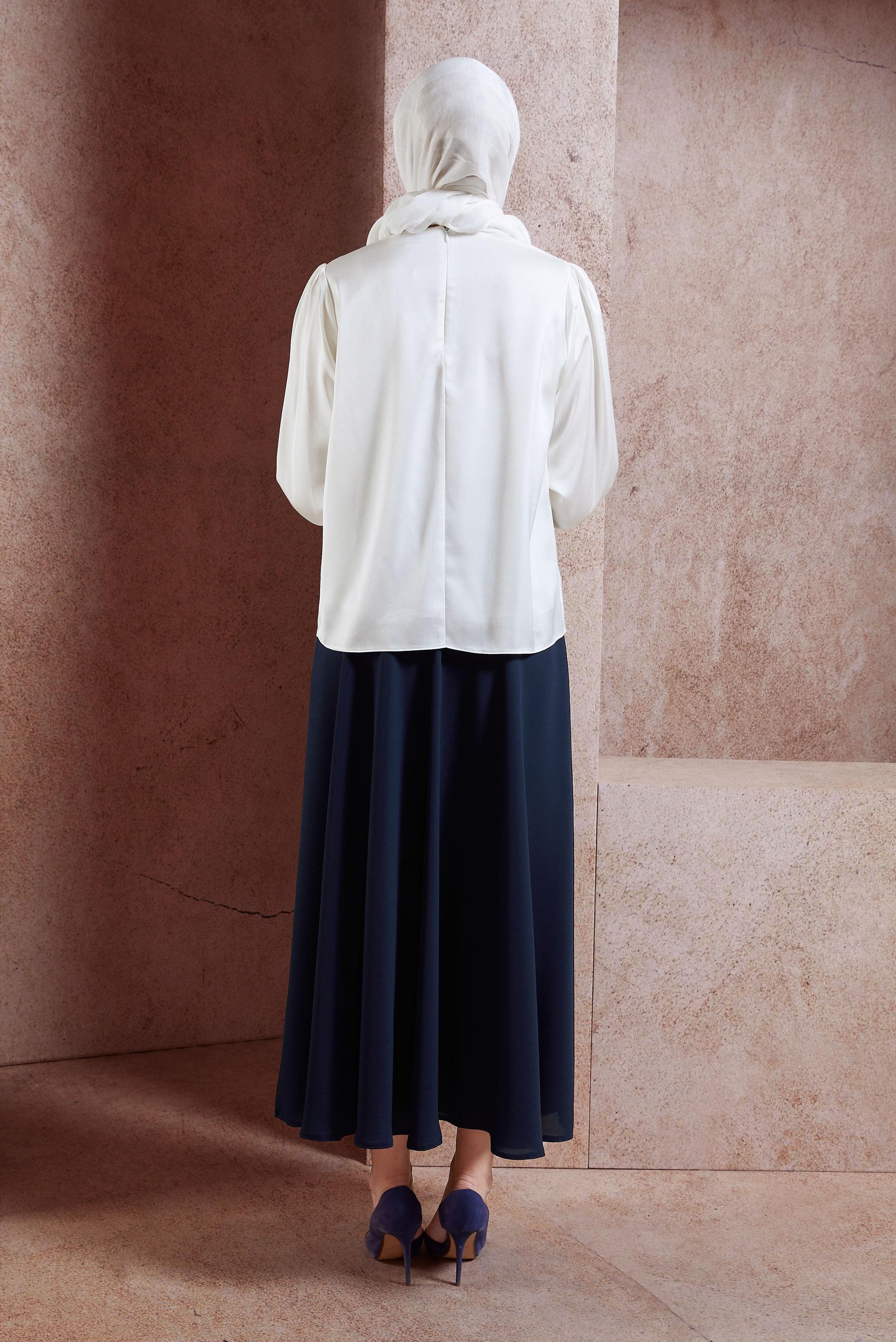 Hijab clothing WHITE SATIN BLOUSE WITH GEM DETAIL 44734